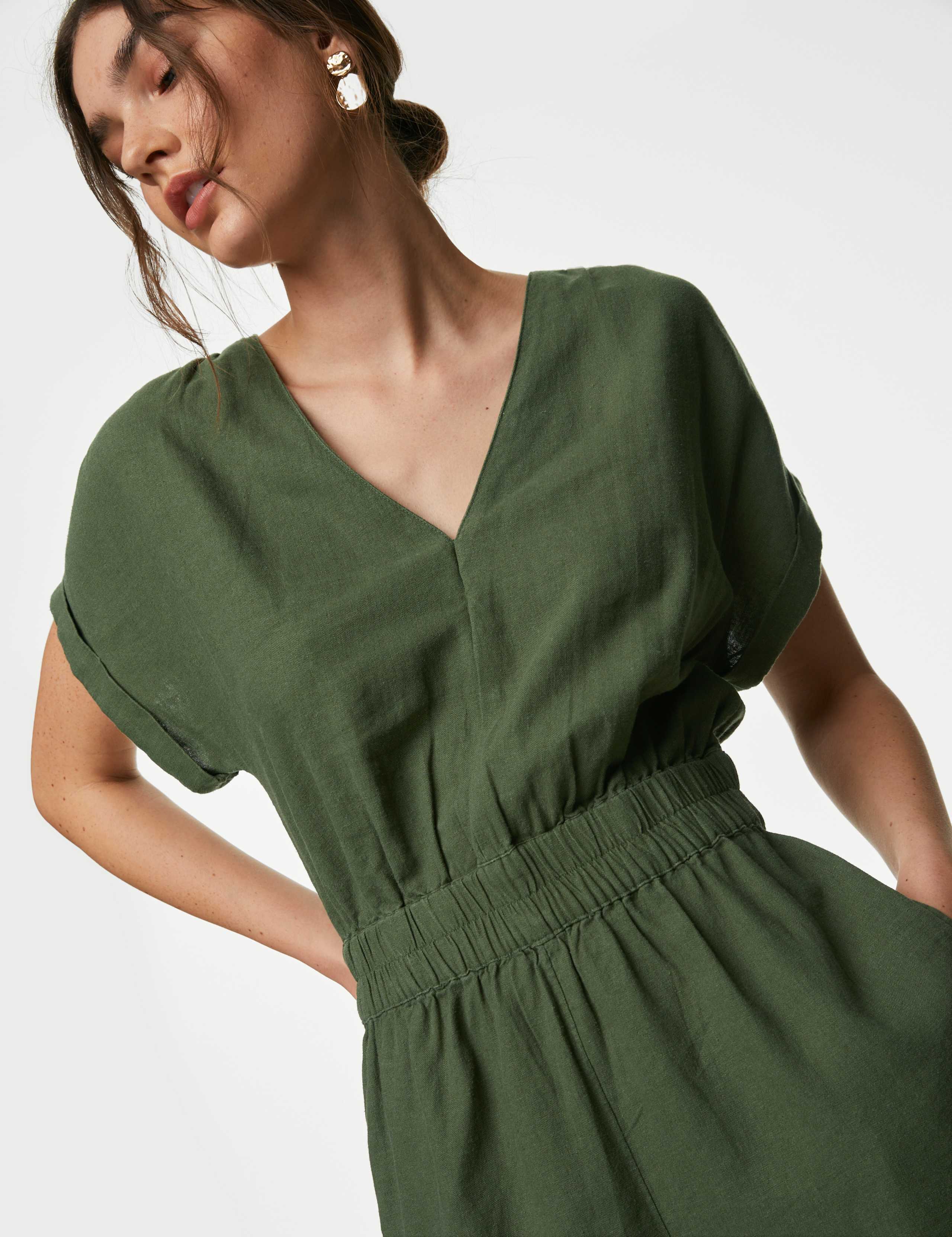 Linen Rich V-Neck Short Sleeve Playsuit 1 of 5