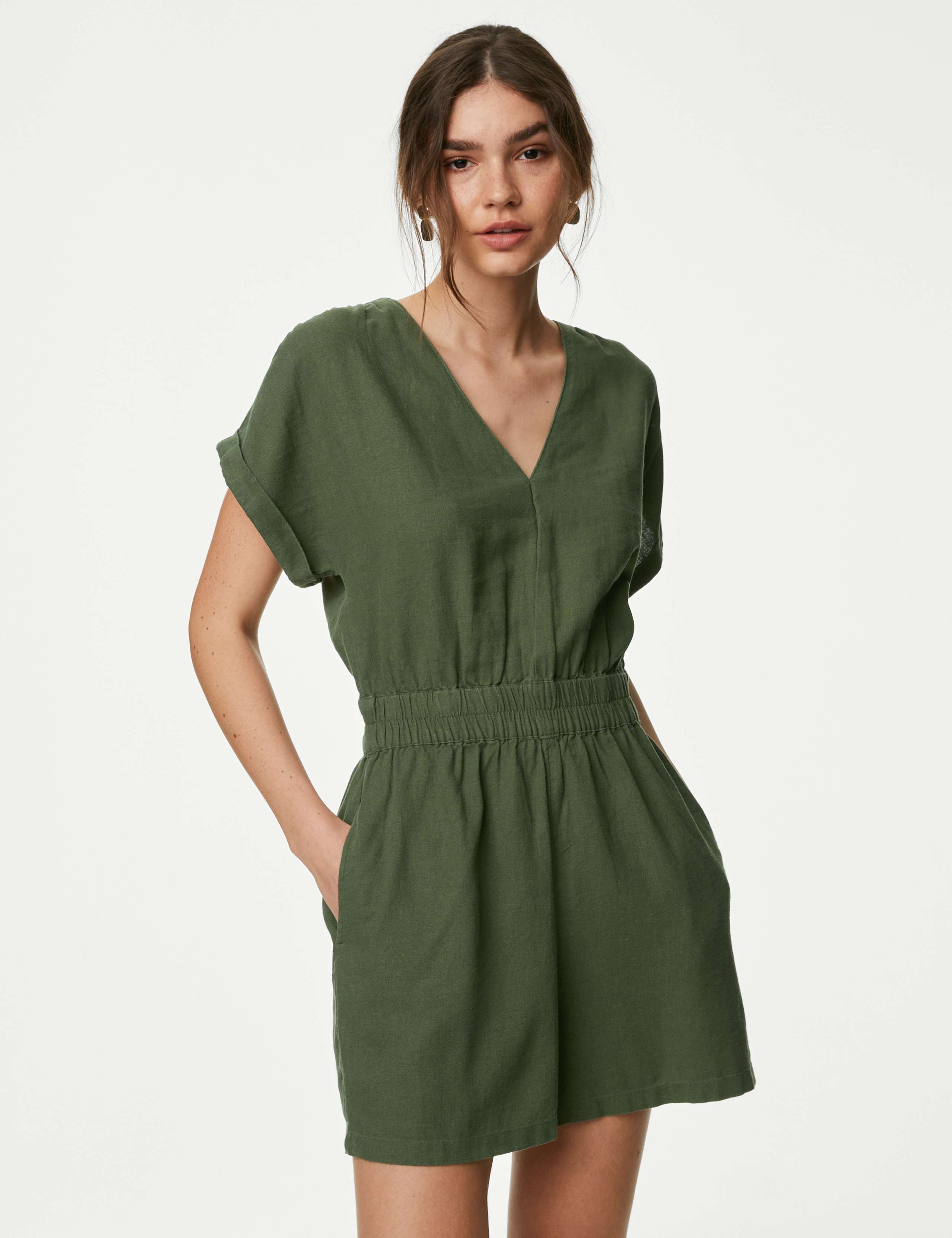 Linen Rich V-Neck Short Sleeve Playsuit 4 of 5