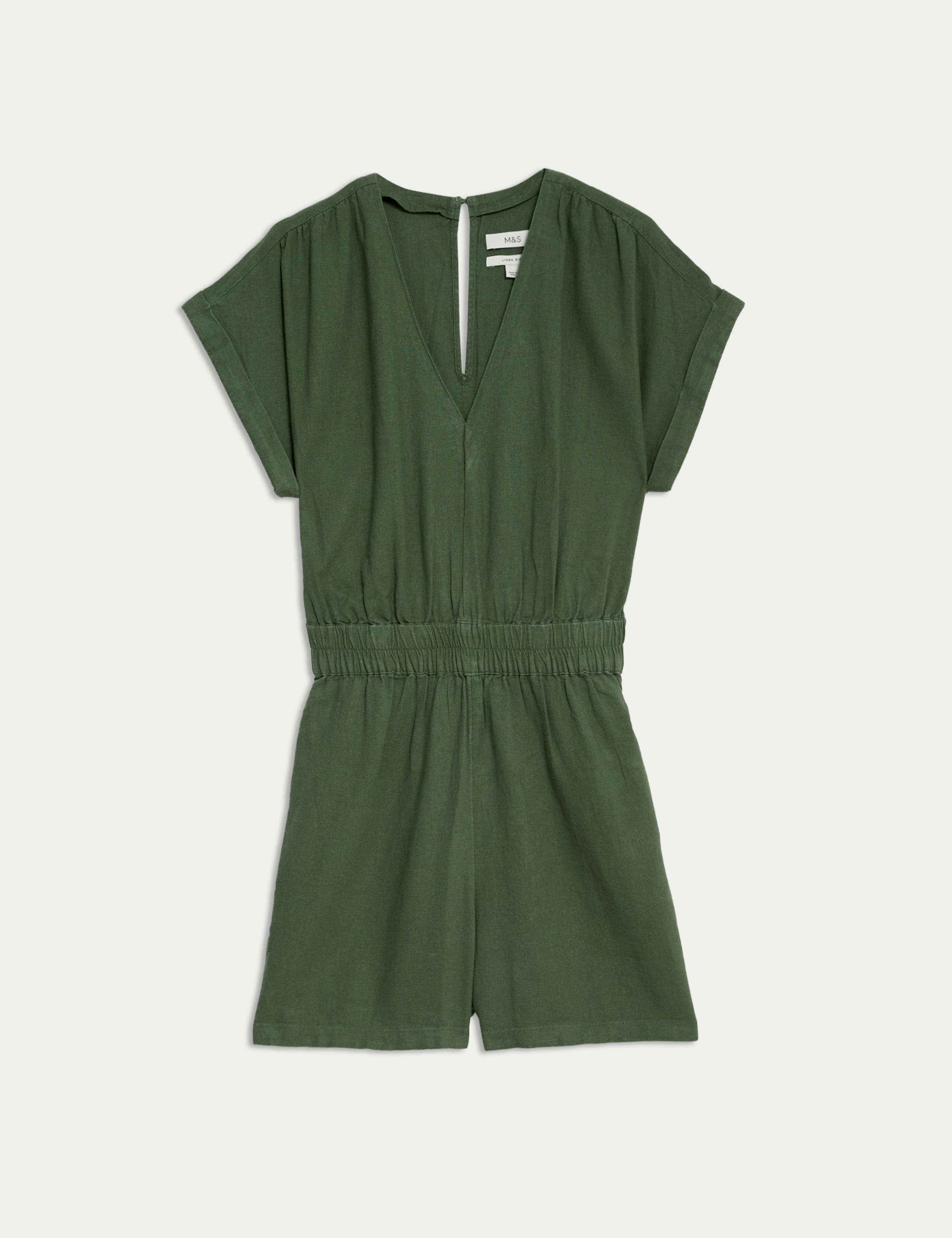 Linen Rich V-Neck Short Sleeve Playsuit 2 of 5