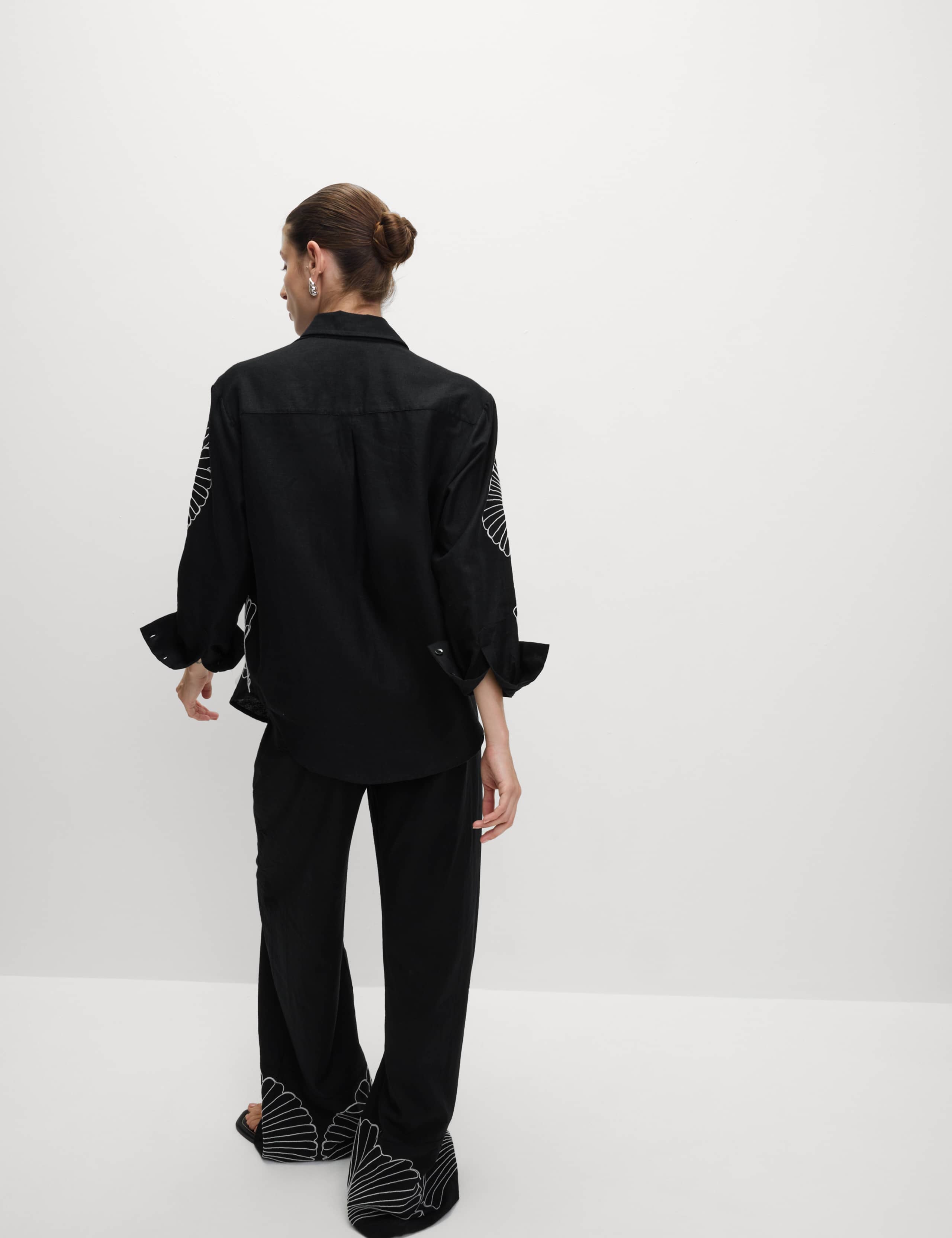 Linen Rich Embroidered Collared Relaxed Shirt 5 of 6