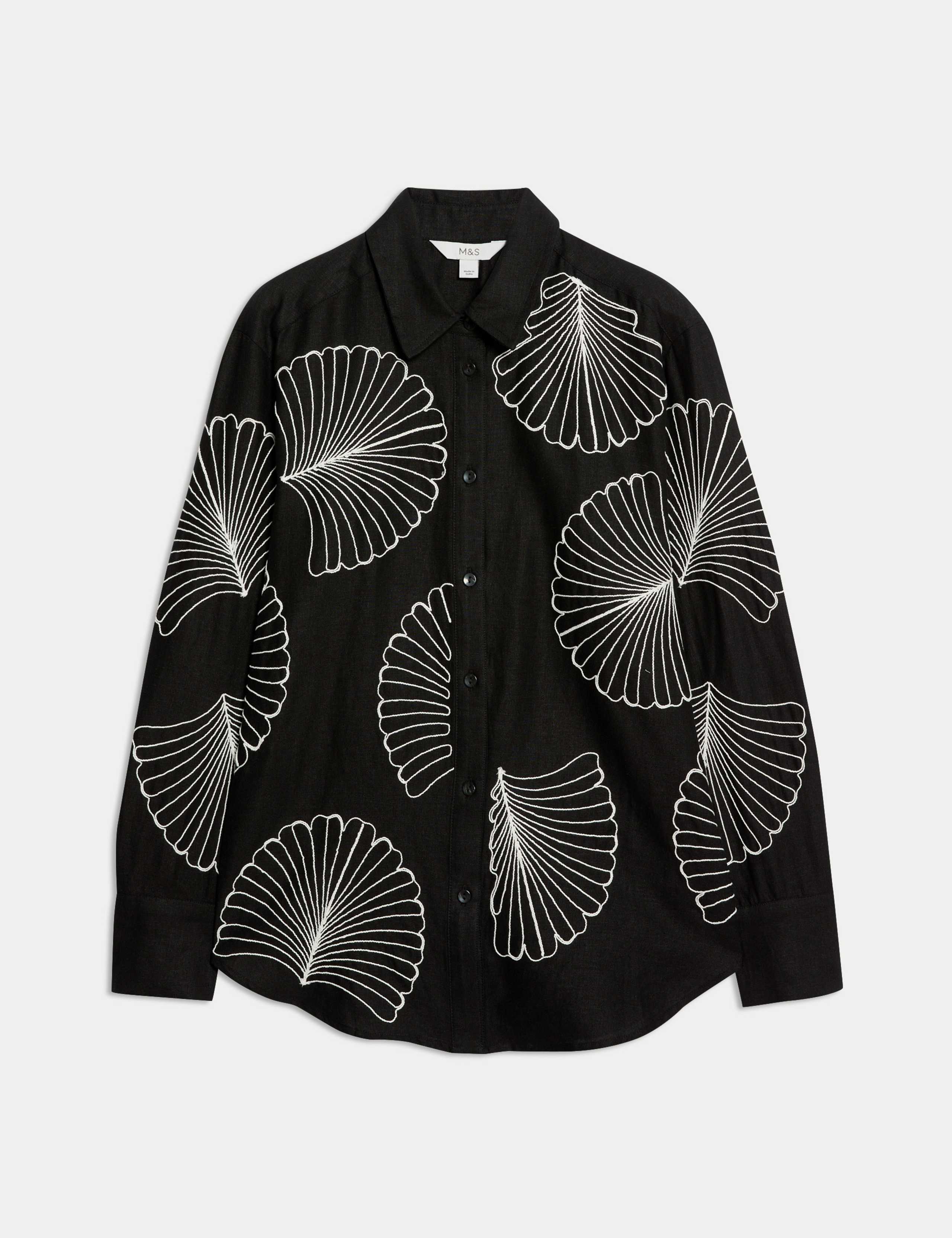 Linen Rich Embroidered Collared Relaxed Shirt 2 of 6