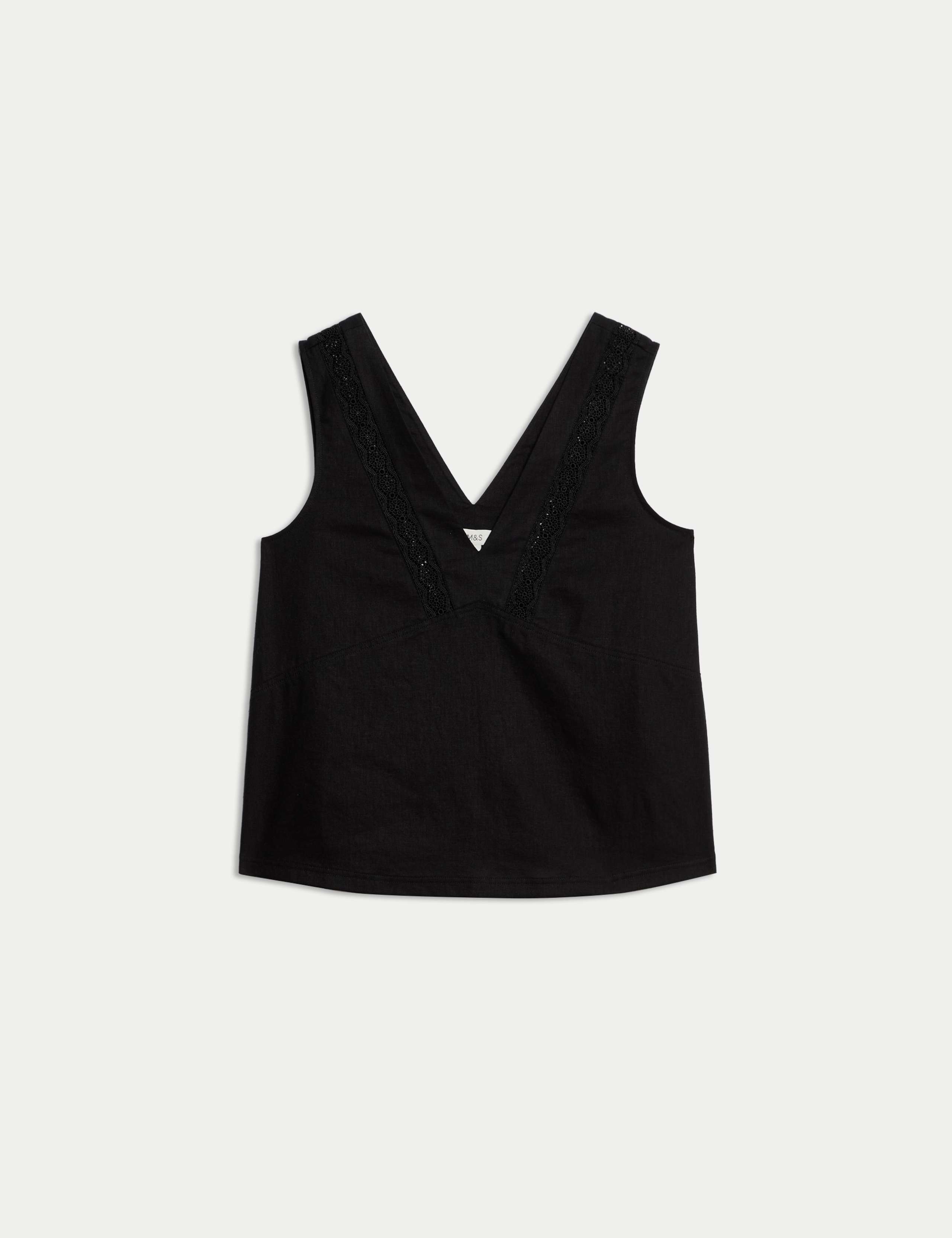 Linen Rich V-Neck Lace Insert Top 2 of 6
