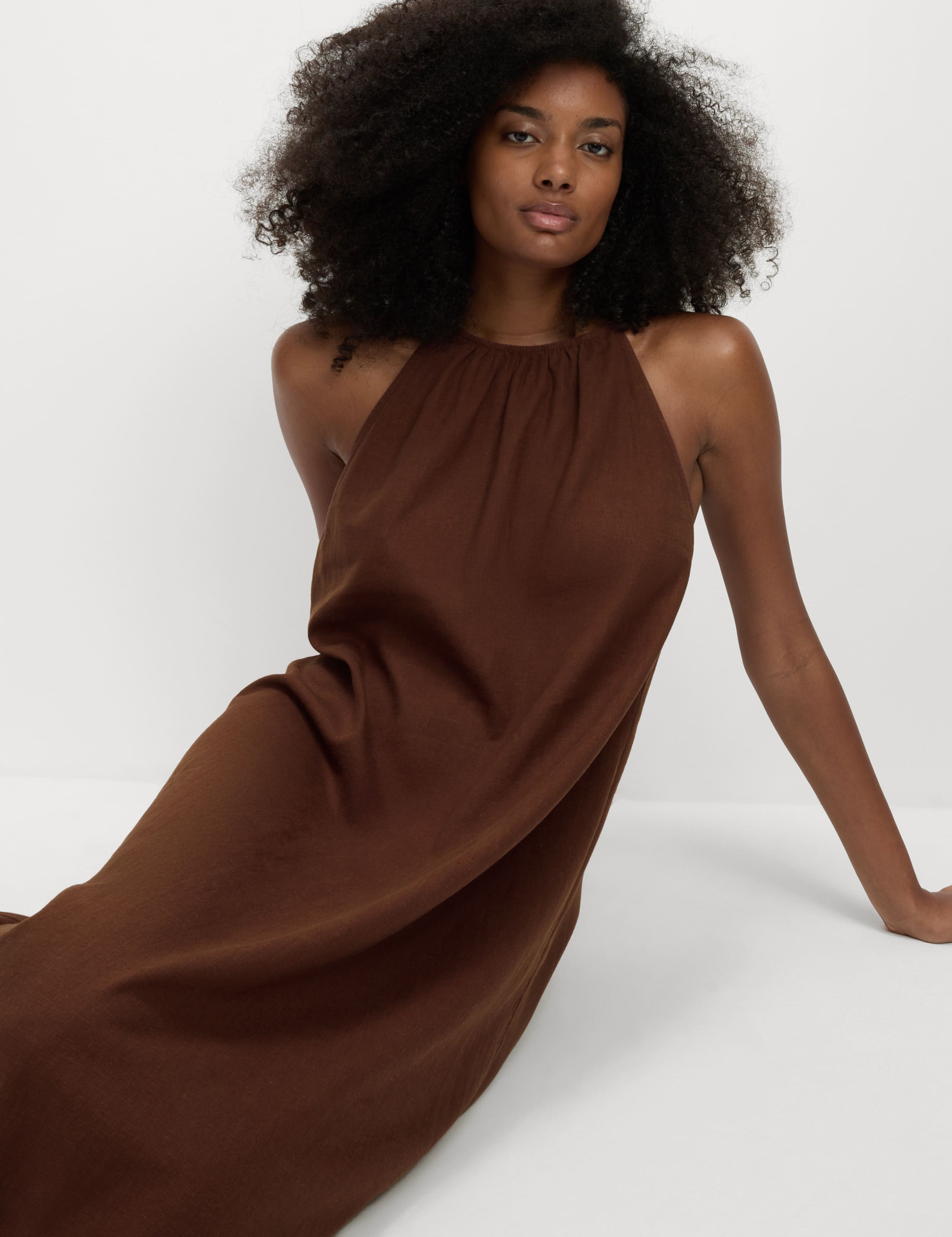 Linen Rich Halter Neck Midaxi Swing Dress 4 of 5