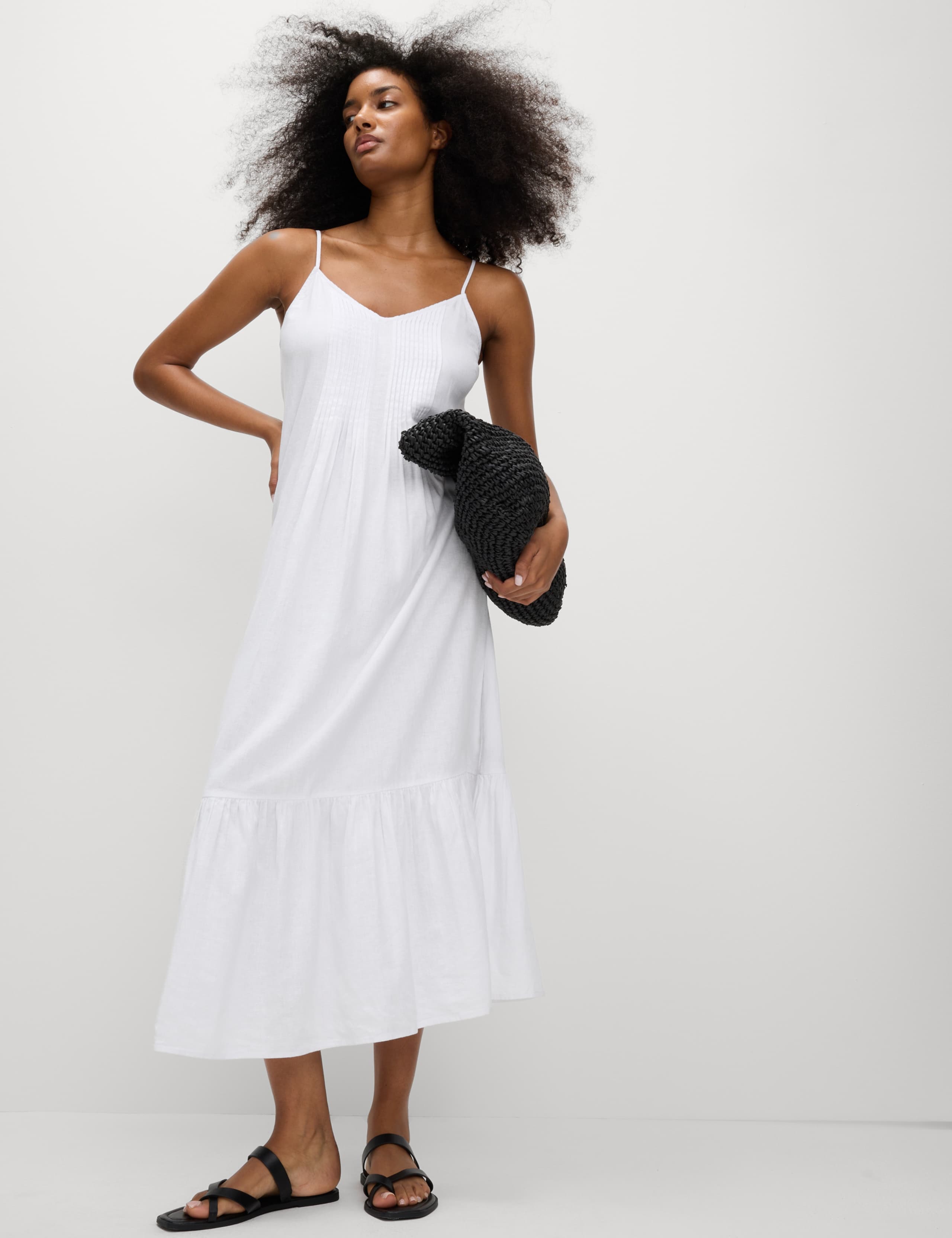 Linen Rich V-Neck Strappy Midaxi Dress 1 of 4