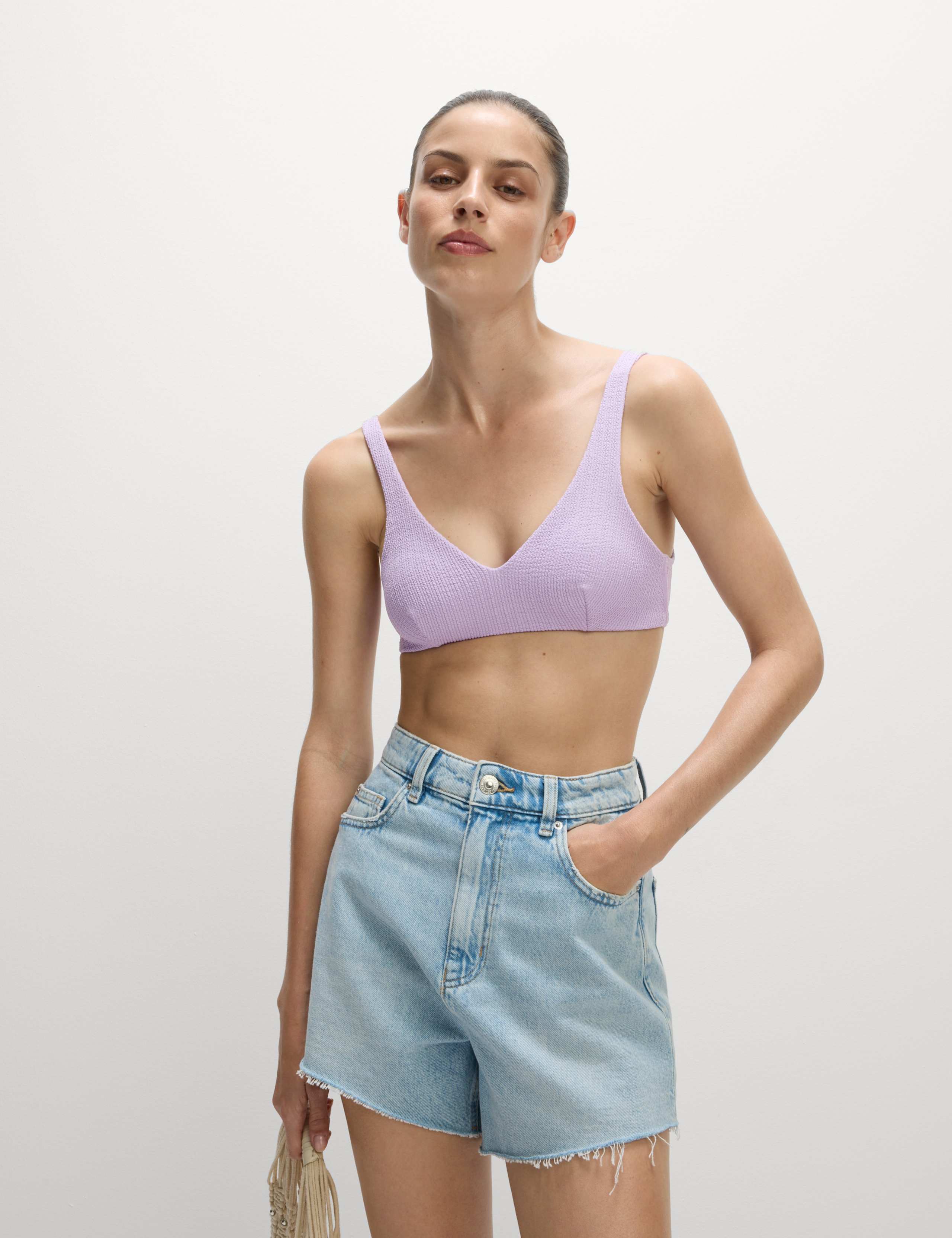 Textured Padded Plunge Bikini Top 1 of 6