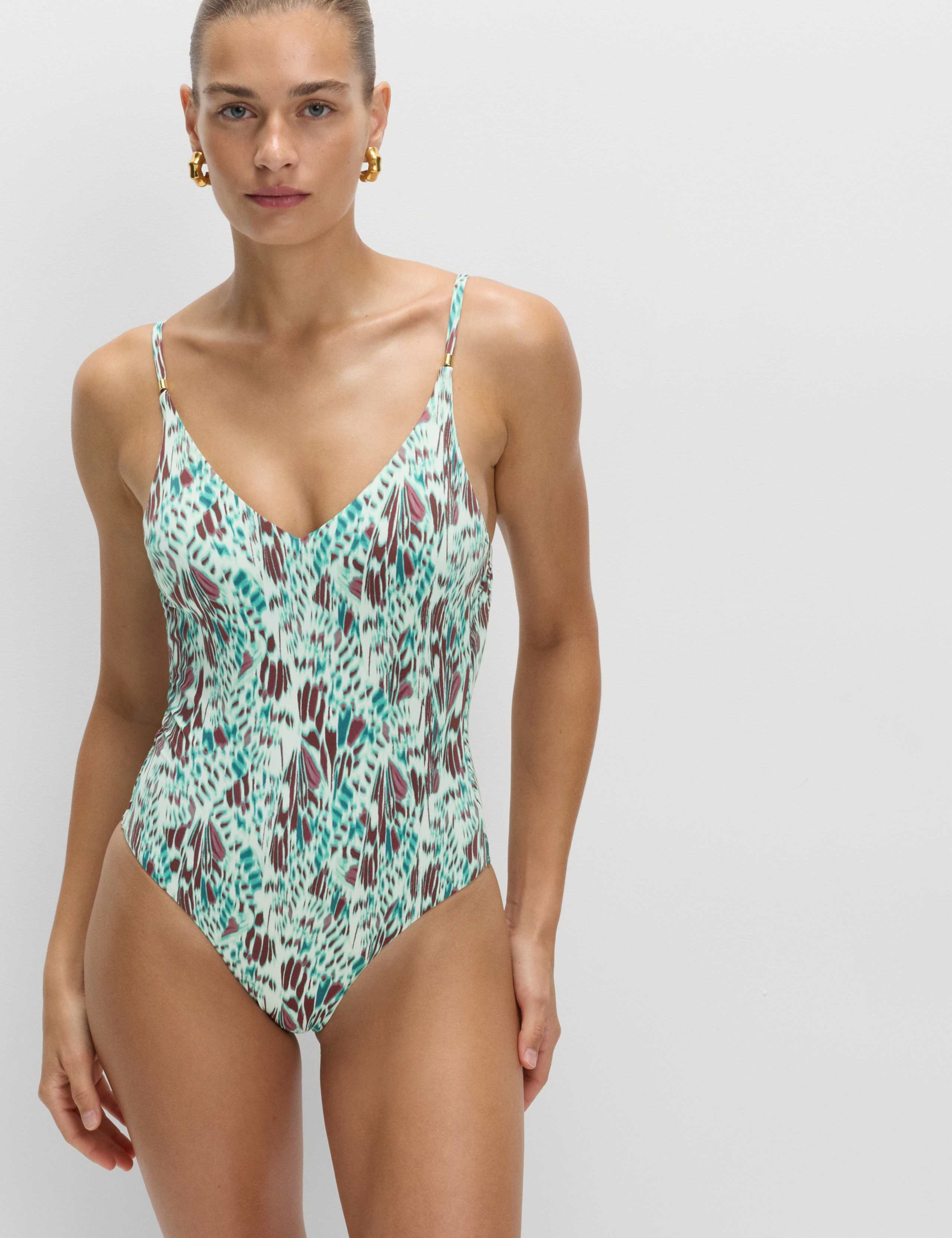 Printed Trim Detail V-Neck Plunge Swimsuit 5 of 6