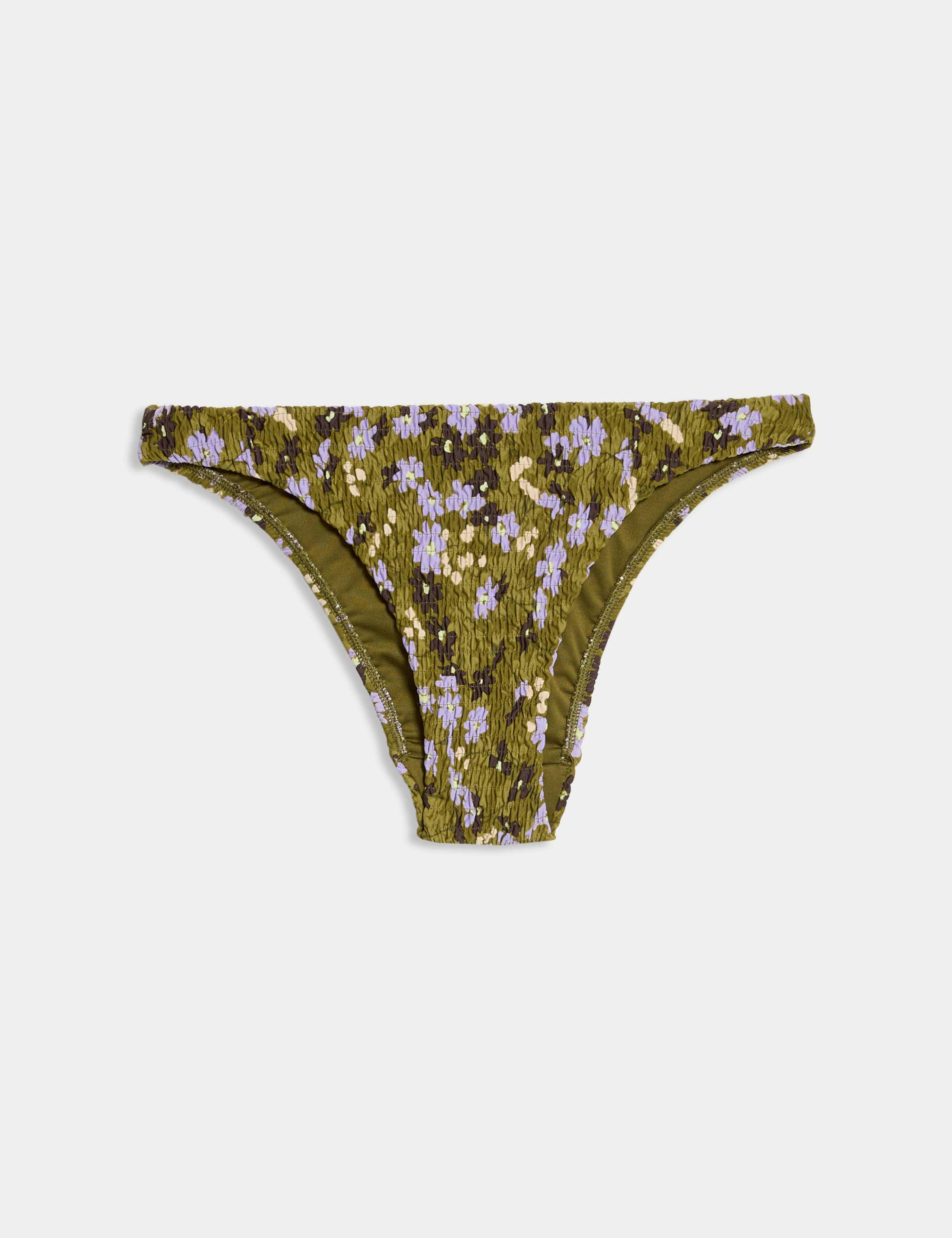 Printed Shirred High Leg Bikini Bottoms 2 of 6