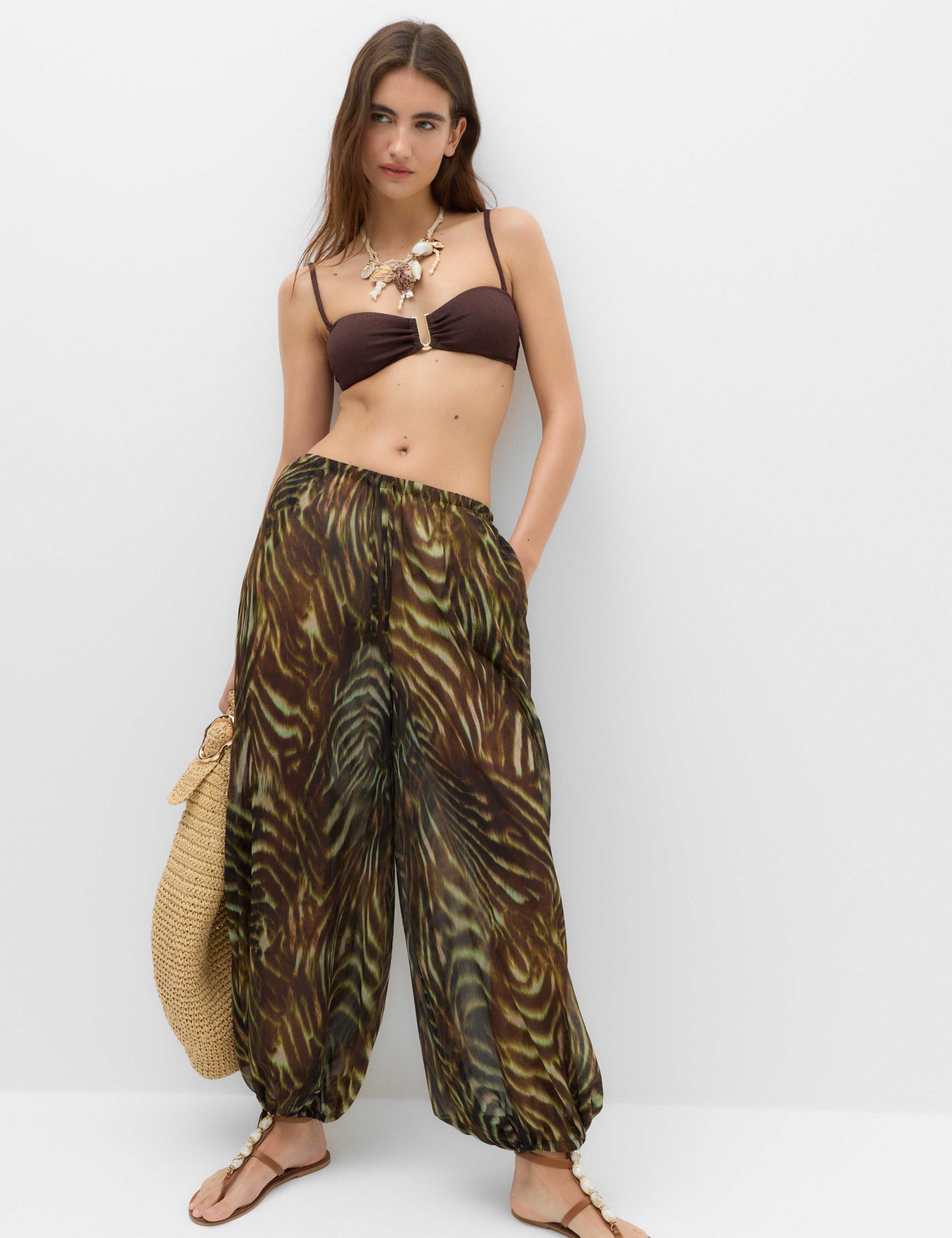Printed Bubble Hem Beach Trousers 3 of 7