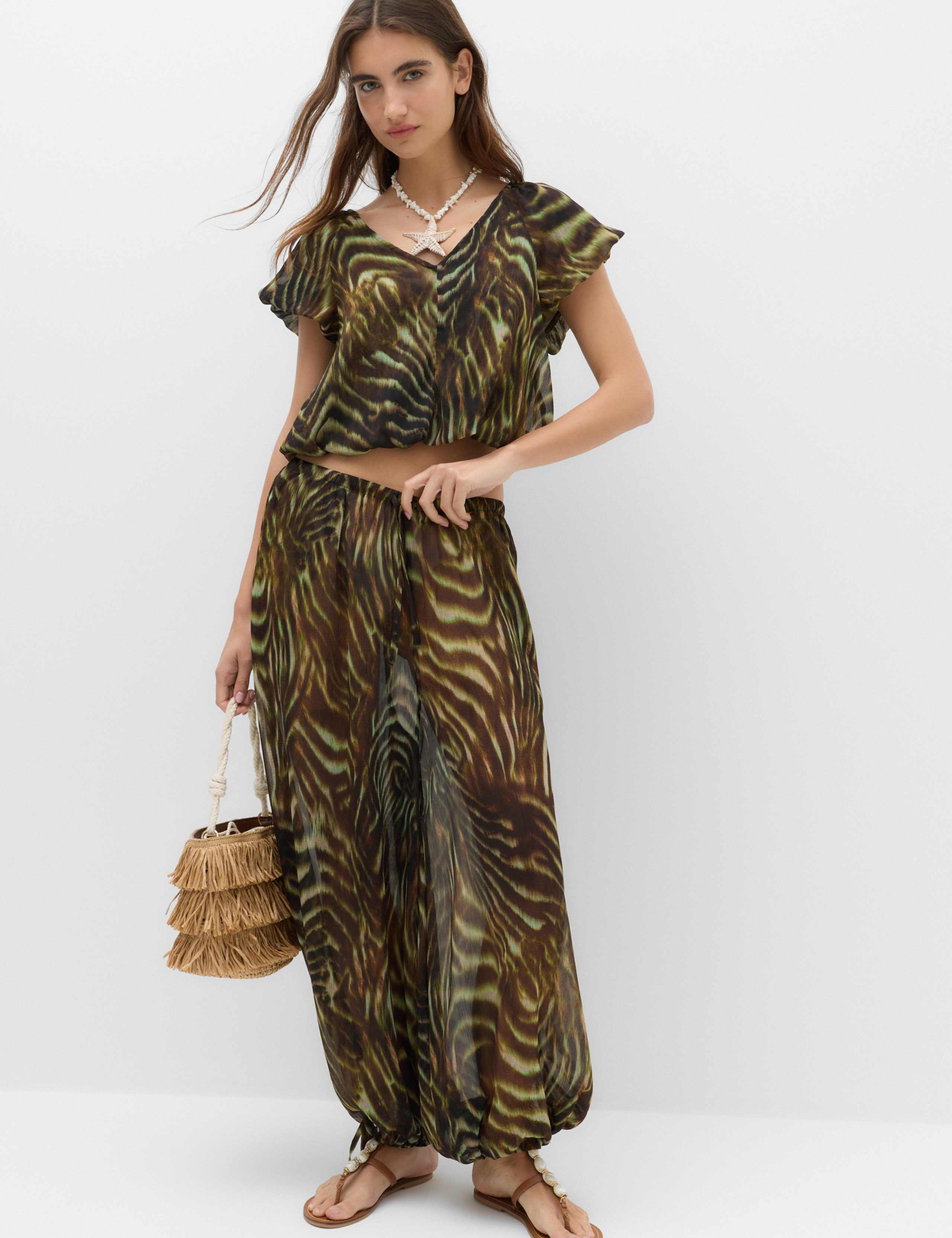 Printed Bubble Hem Beach Trousers 7 of 7