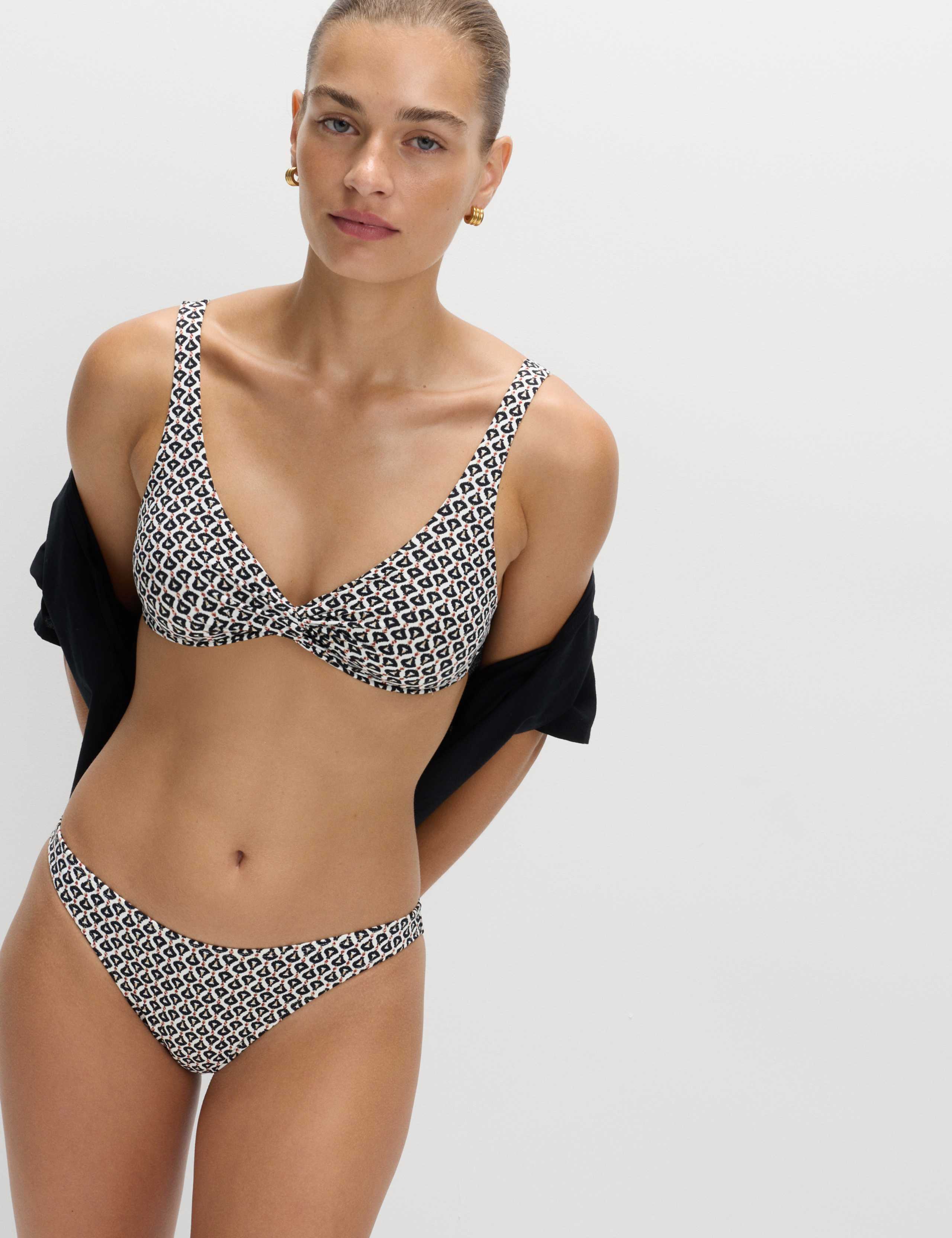 Printed Twist Front Plunge Bikini Top 1 of 6