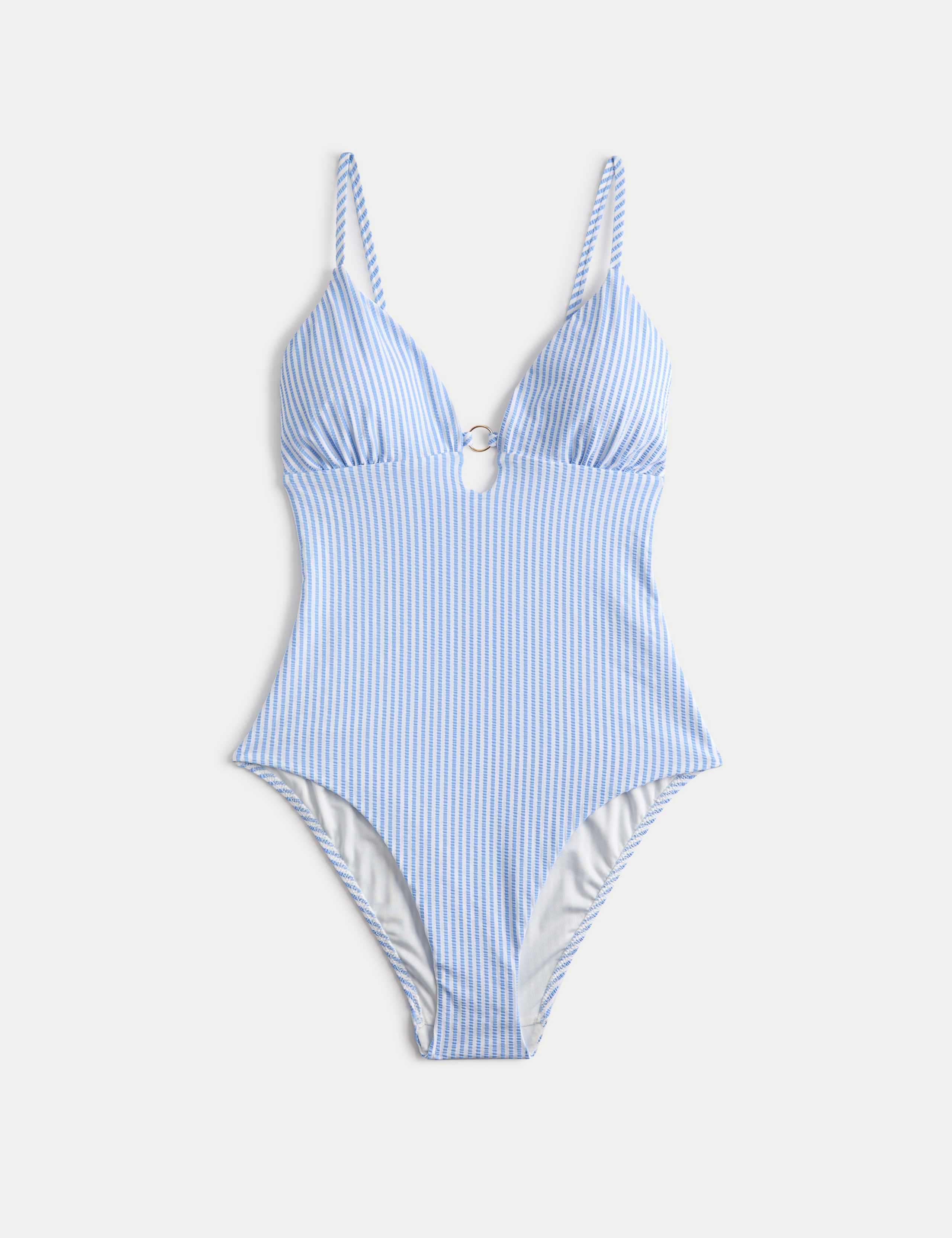Striped Textured Ring Detail Plunge Swimsuit 1 of 1