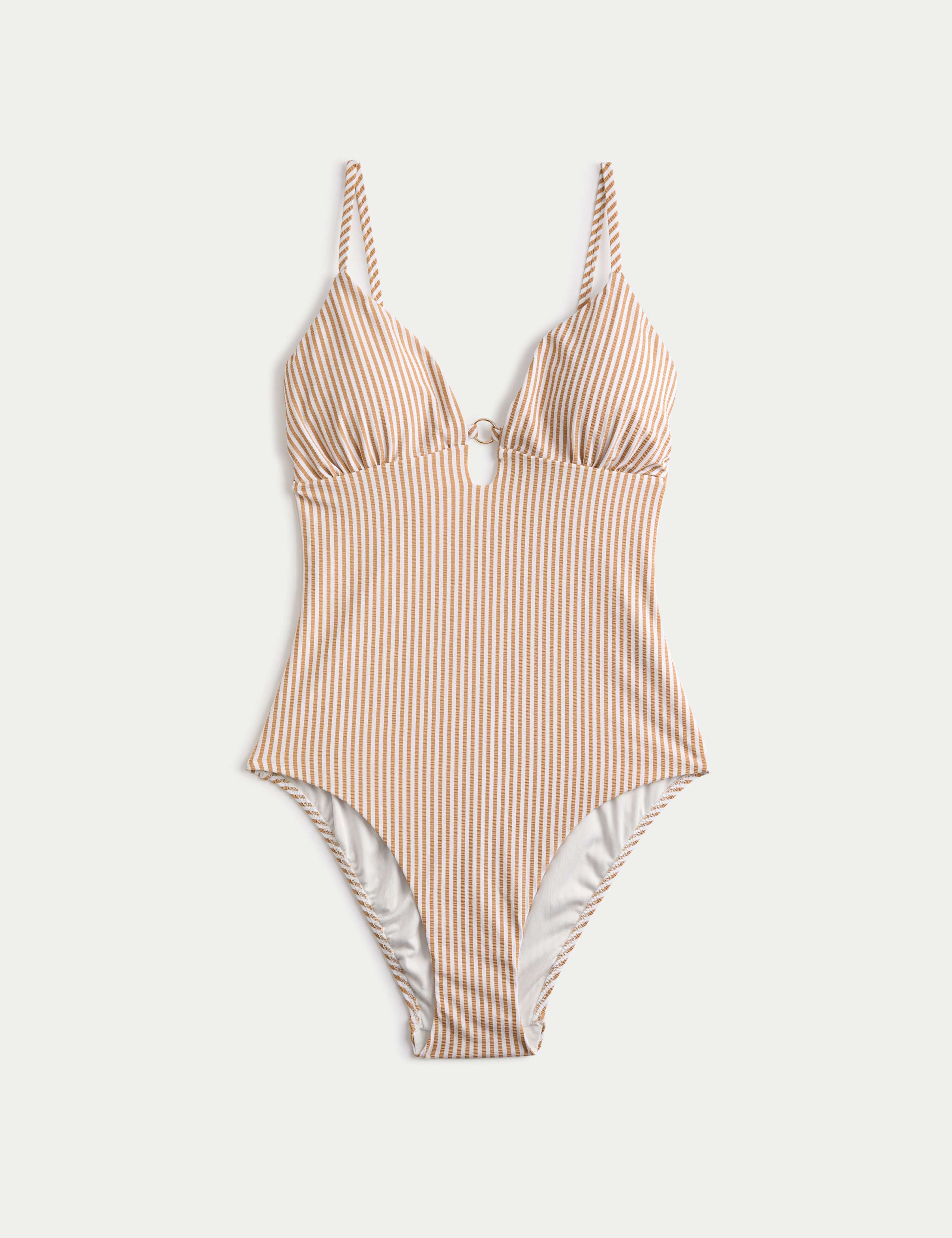 Striped Textured Ring Detail Plunge Swimsuit 1 of 1