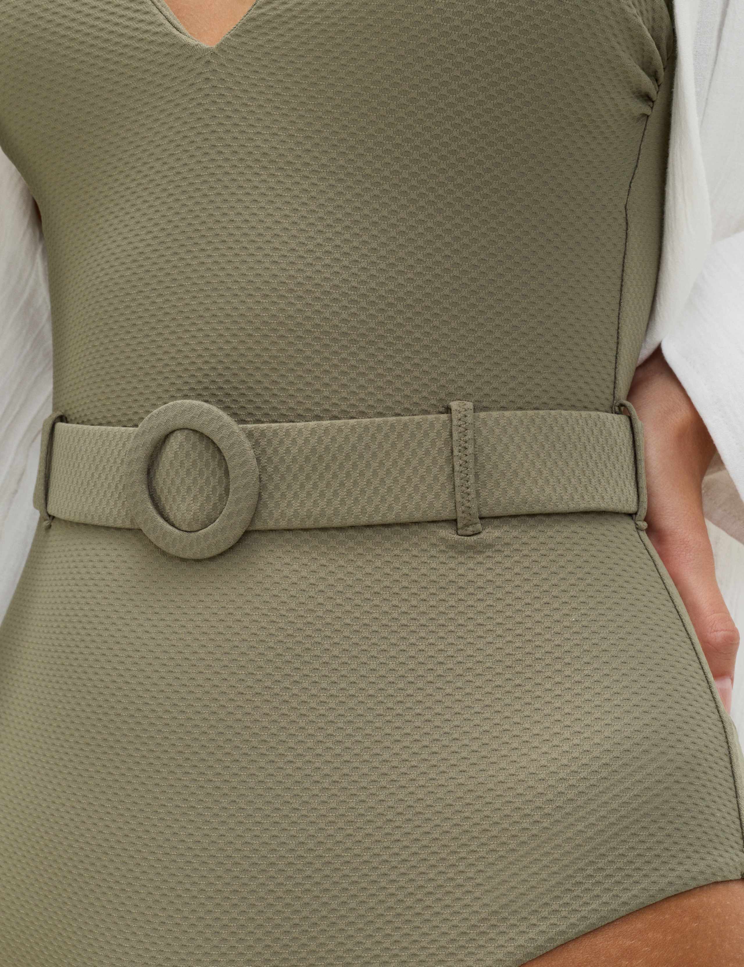 Textured Belted Plunge Swimsuit 4 of 6