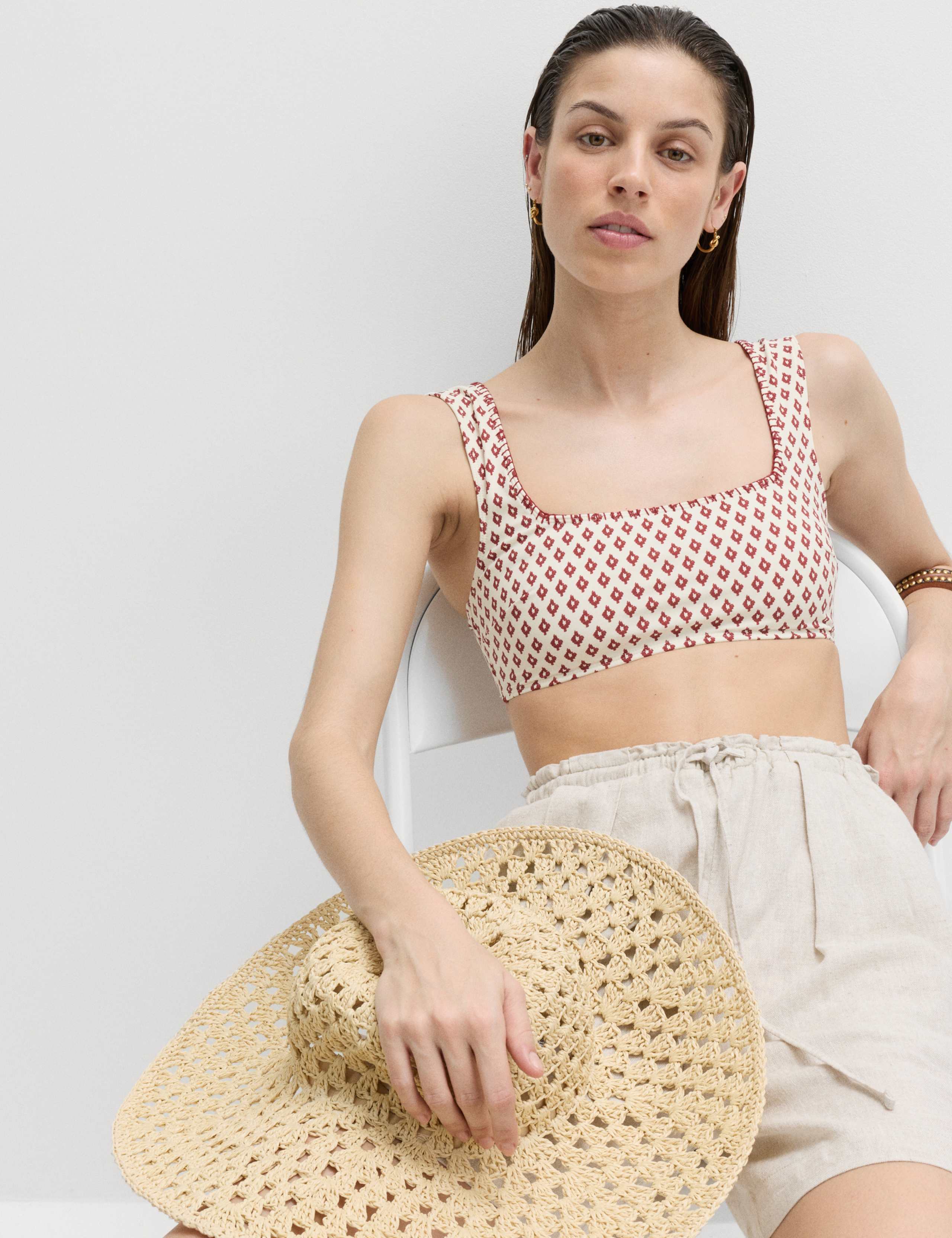 Printed Scoop Neck Whipstitch Bikini Top 1 of 5