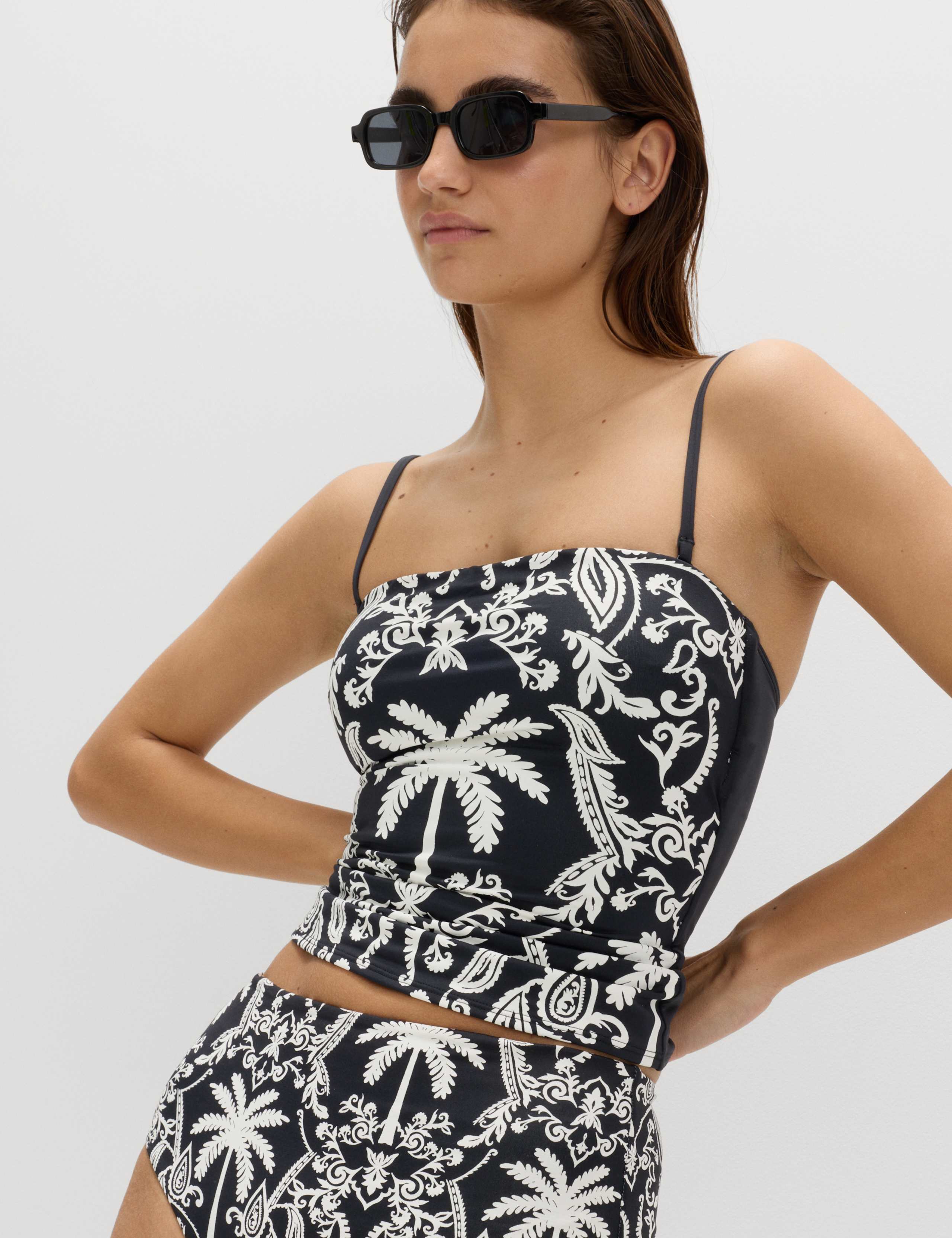 Tummy Control Printed Bandeau Tankini Top 1 of 5