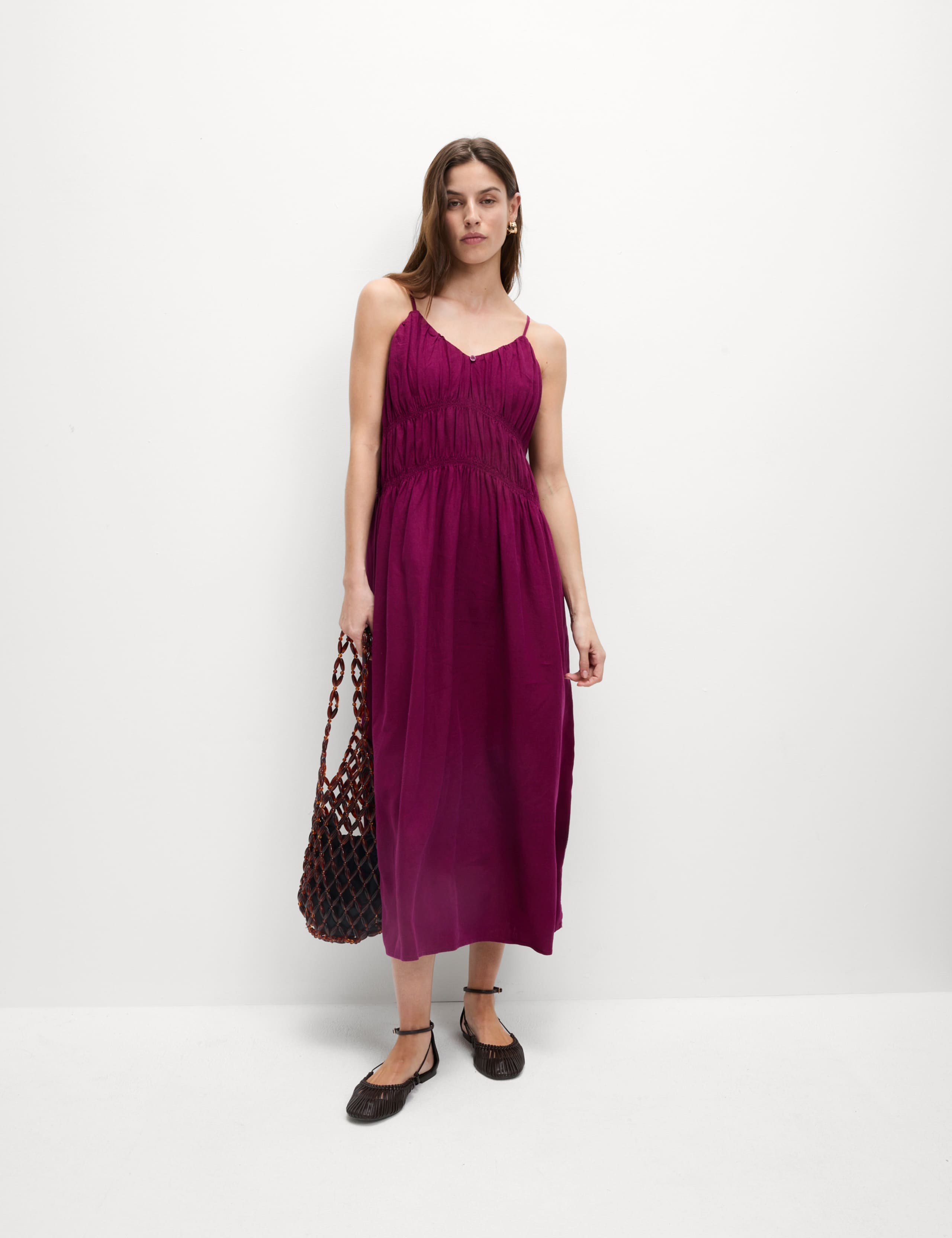 Linen Rich V-Neck Strappy Midaxi Swing Dress 6 of 6