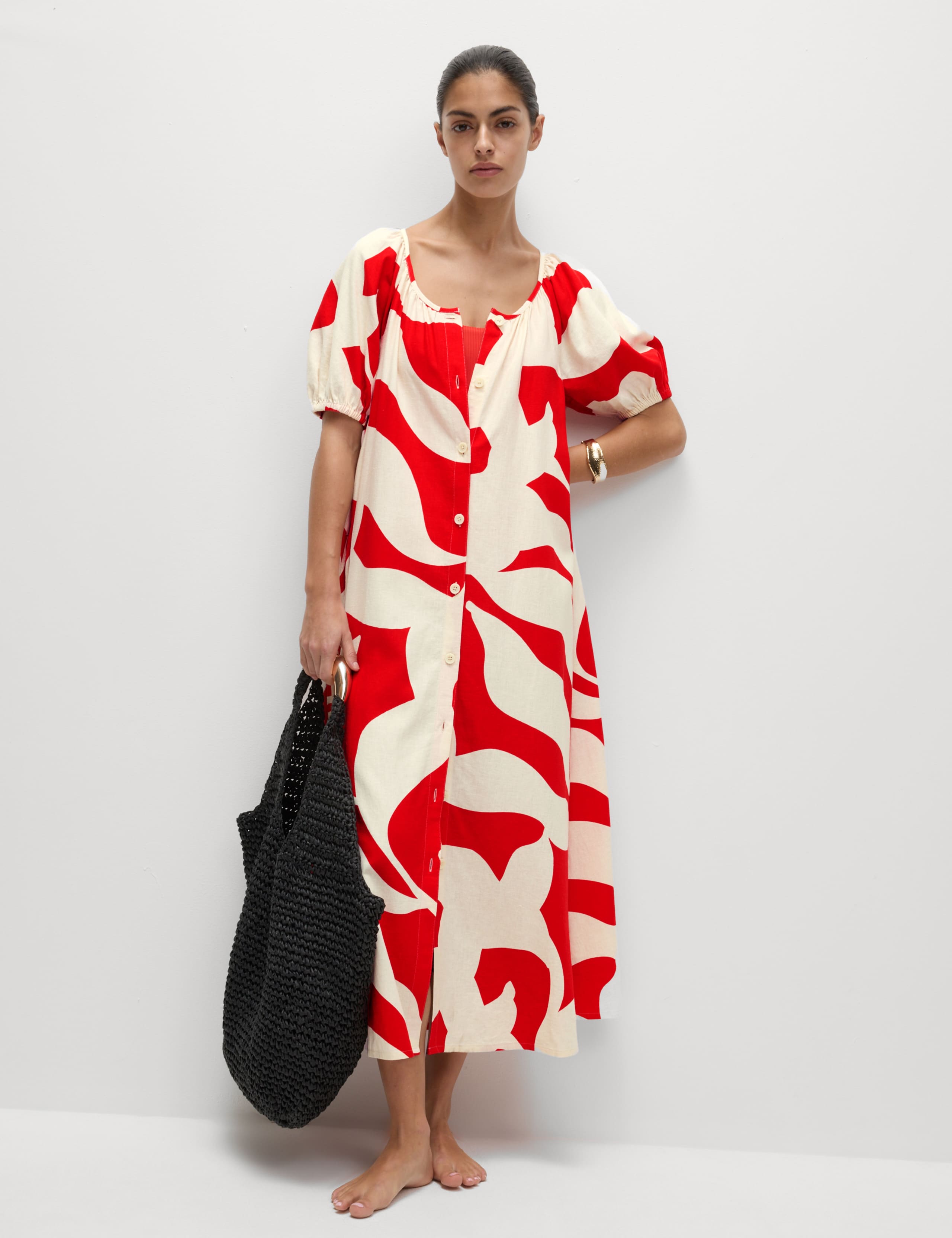 Linen Rich Printed Midi Swing Dress 4 of 6