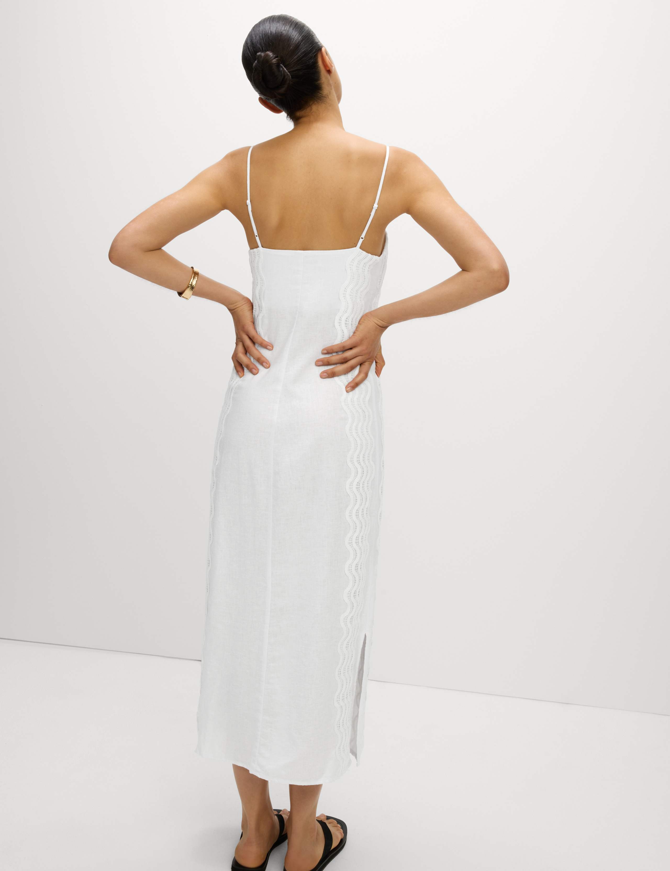Linen Rich Square Neck Strappy Midi Shift Dress 4 of 5