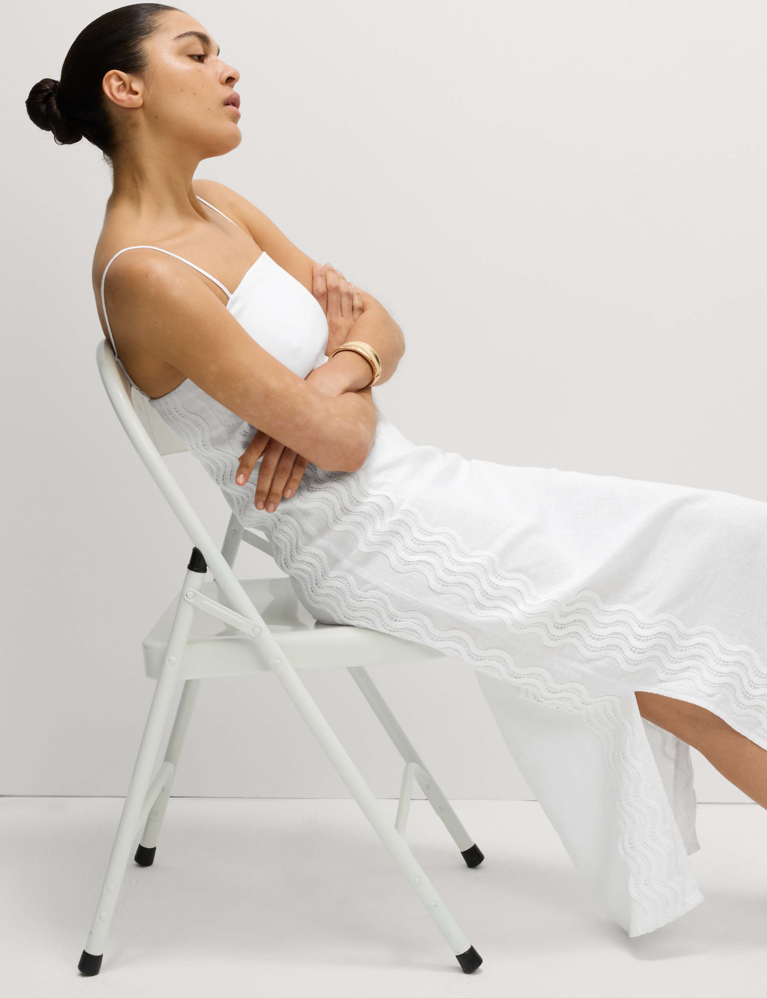 Linen Rich Square Neck Strappy Midi Shift Dress 5 of 5