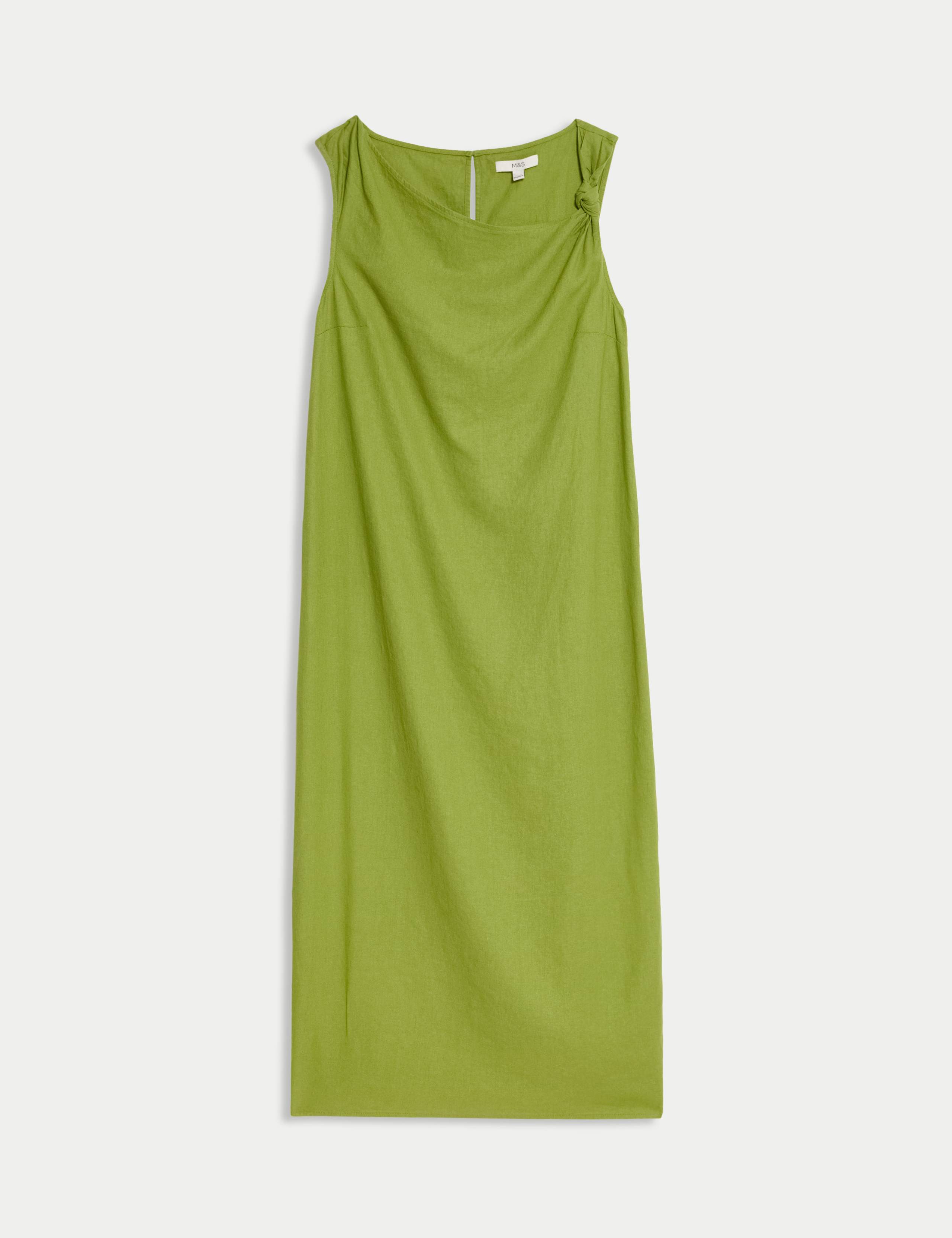 Linen Rich Tie Neck Midaxi Shift Dress 2 of 5
