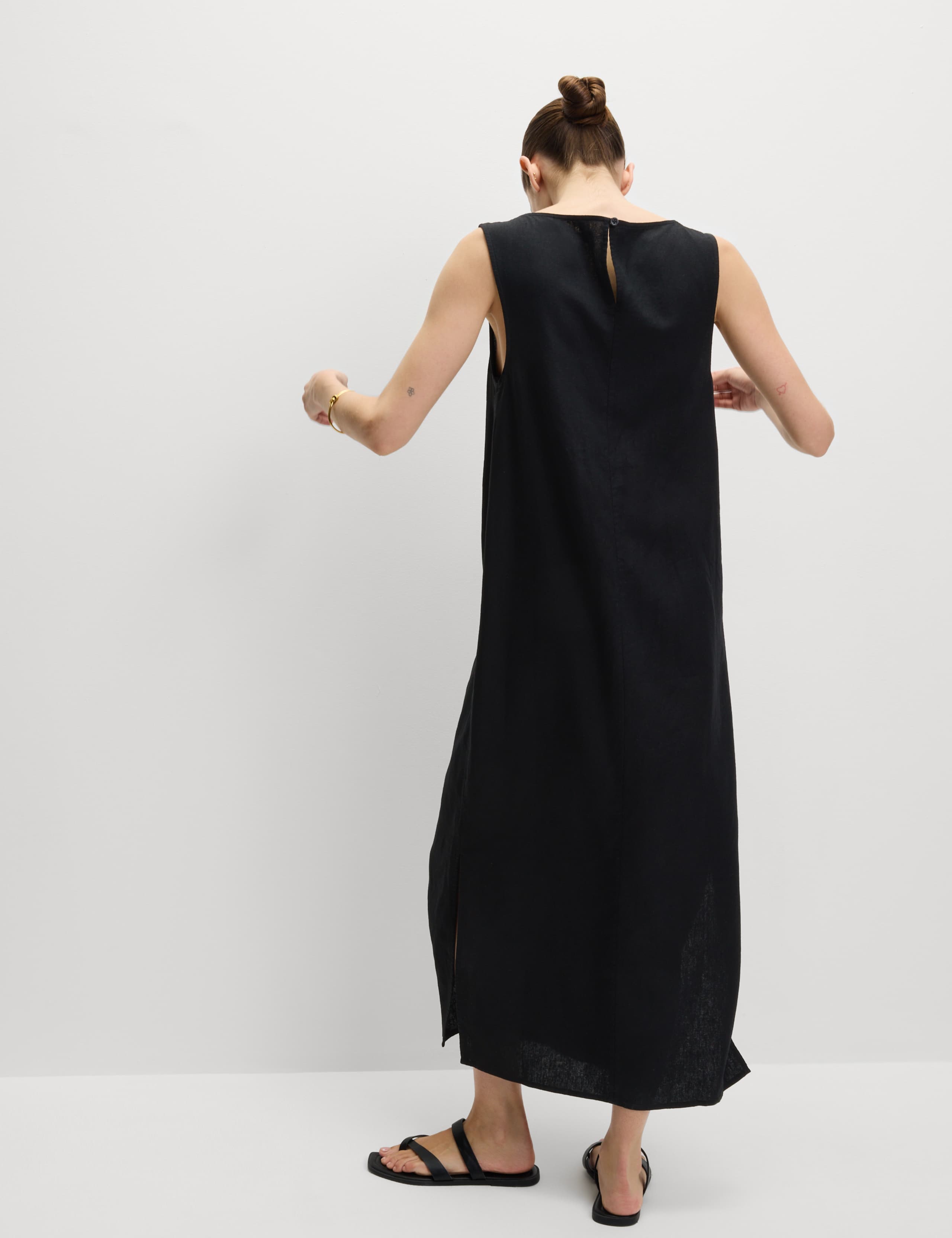 Linen Rich Tie Neck Midaxi Shift Dress 4 of 7