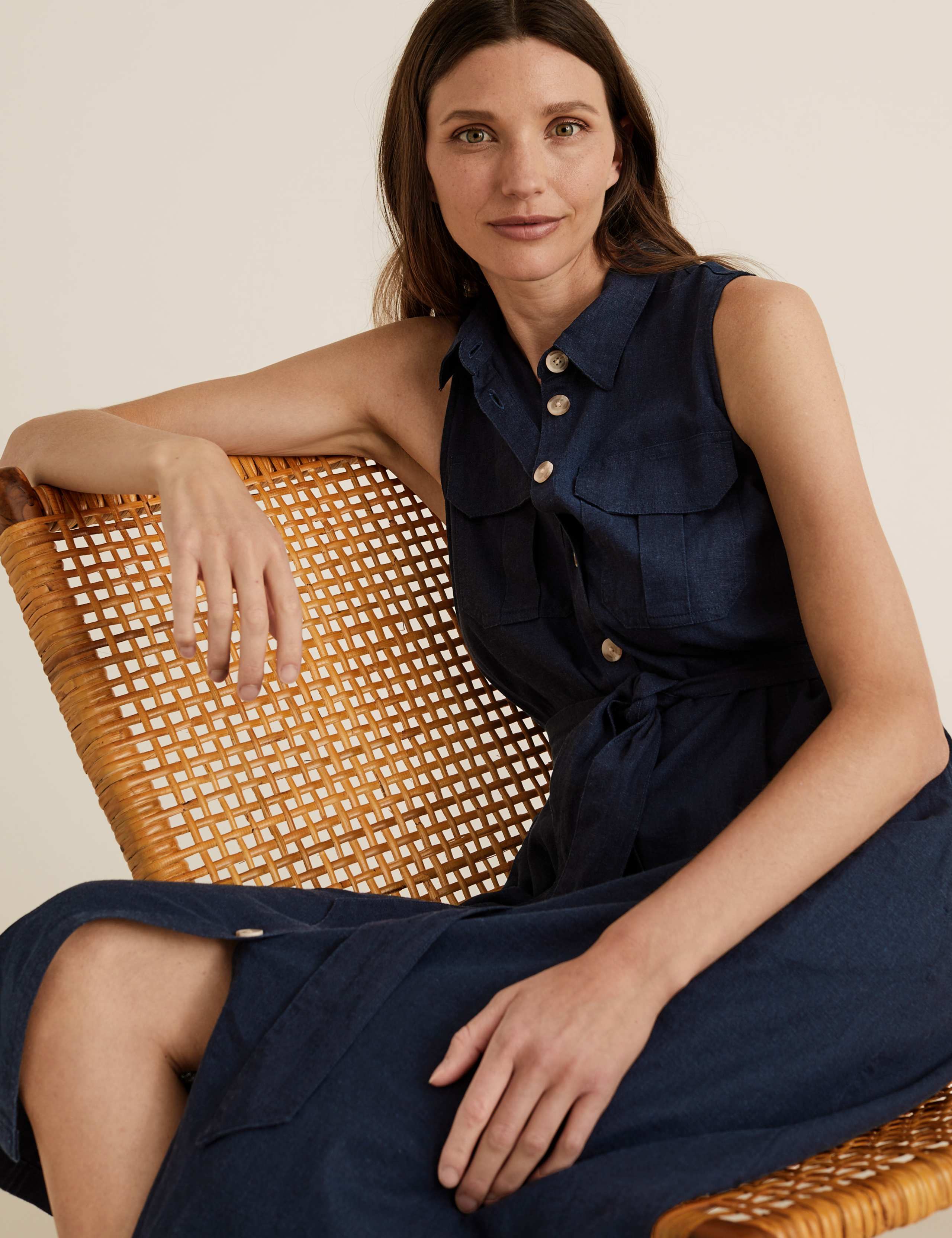Linen Utility Midi Shirt Dress 1 of 5