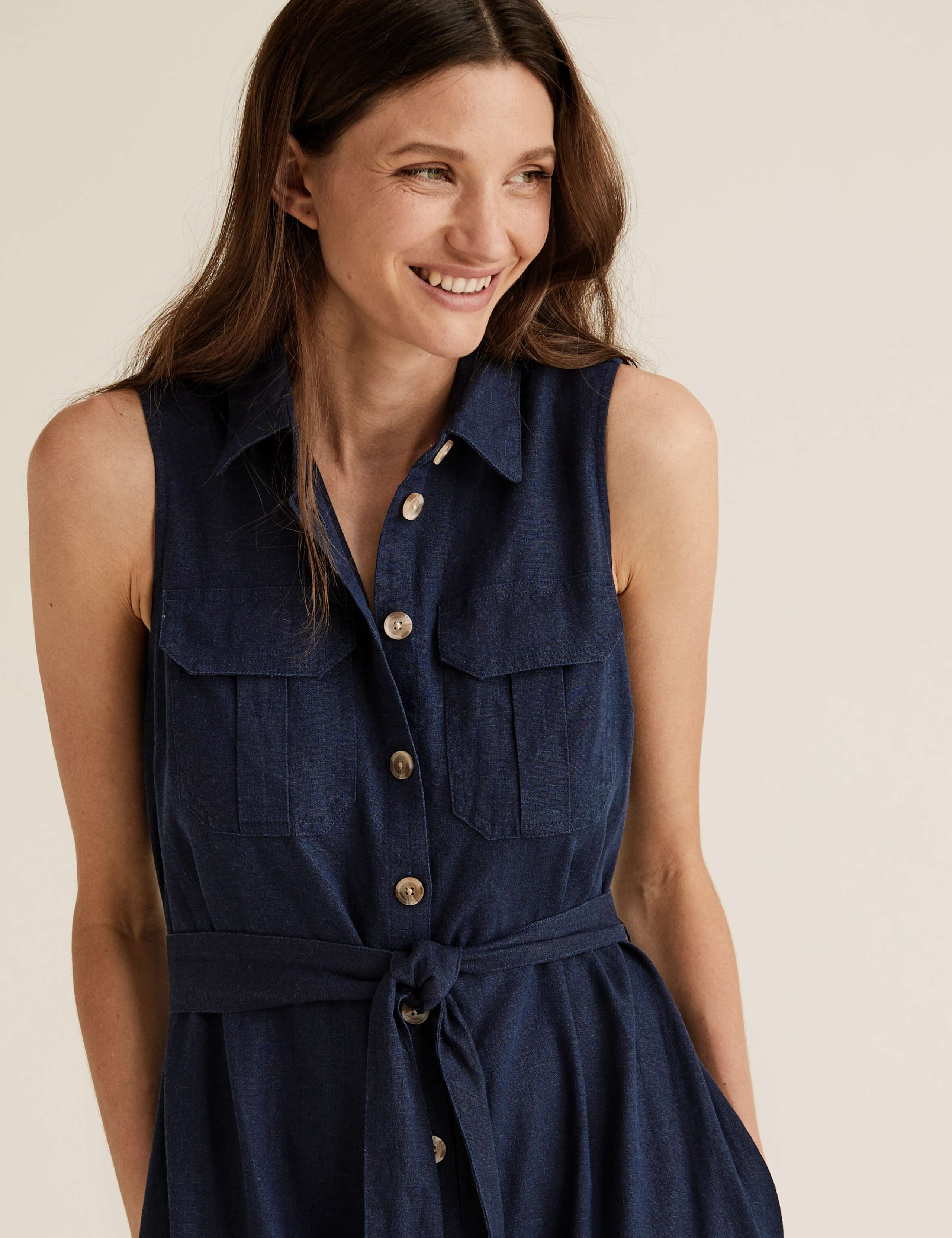 Linen Utility Midi Shirt Dress 4 of 5