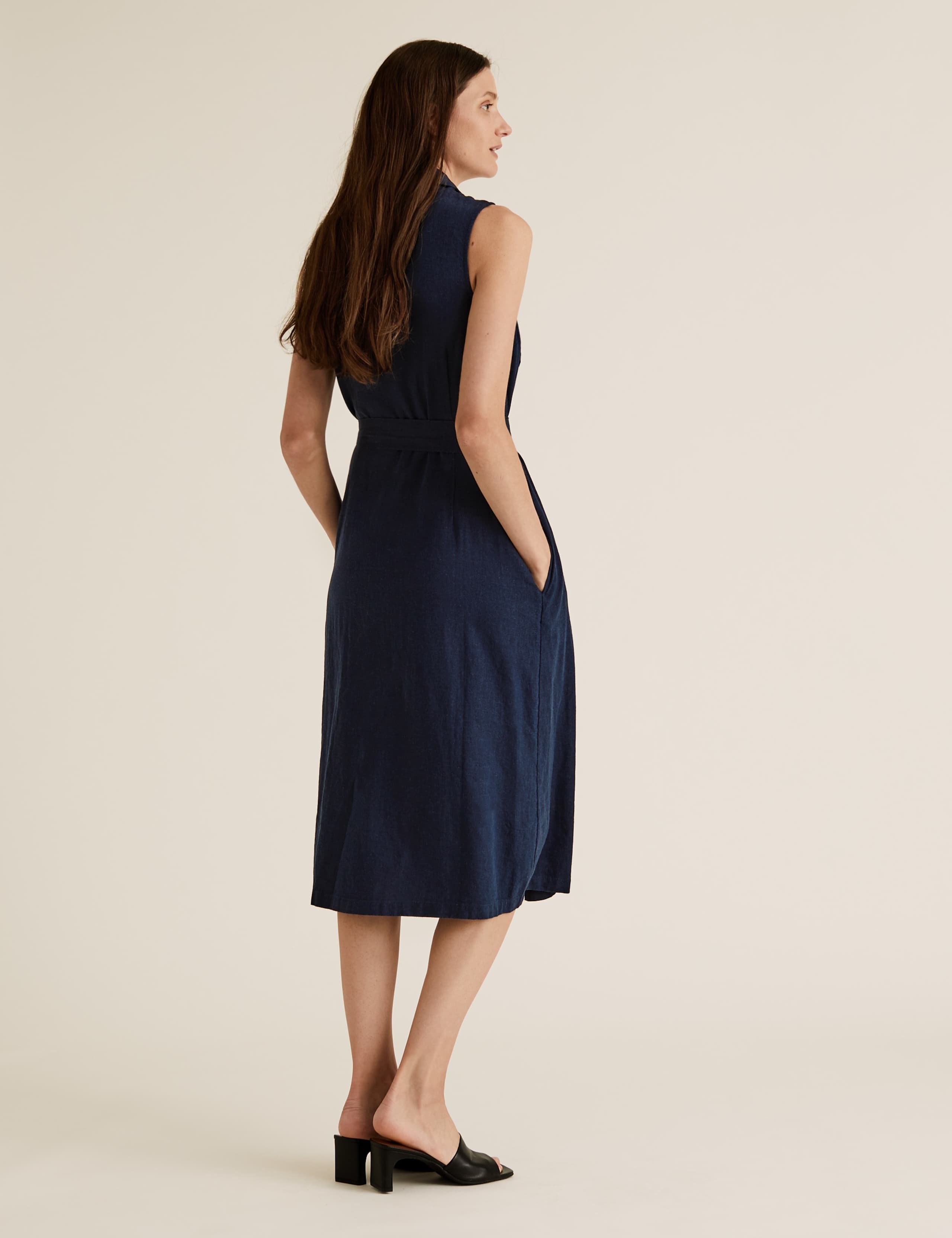 Linen Utility Midi Shirt Dress 5 of 5
