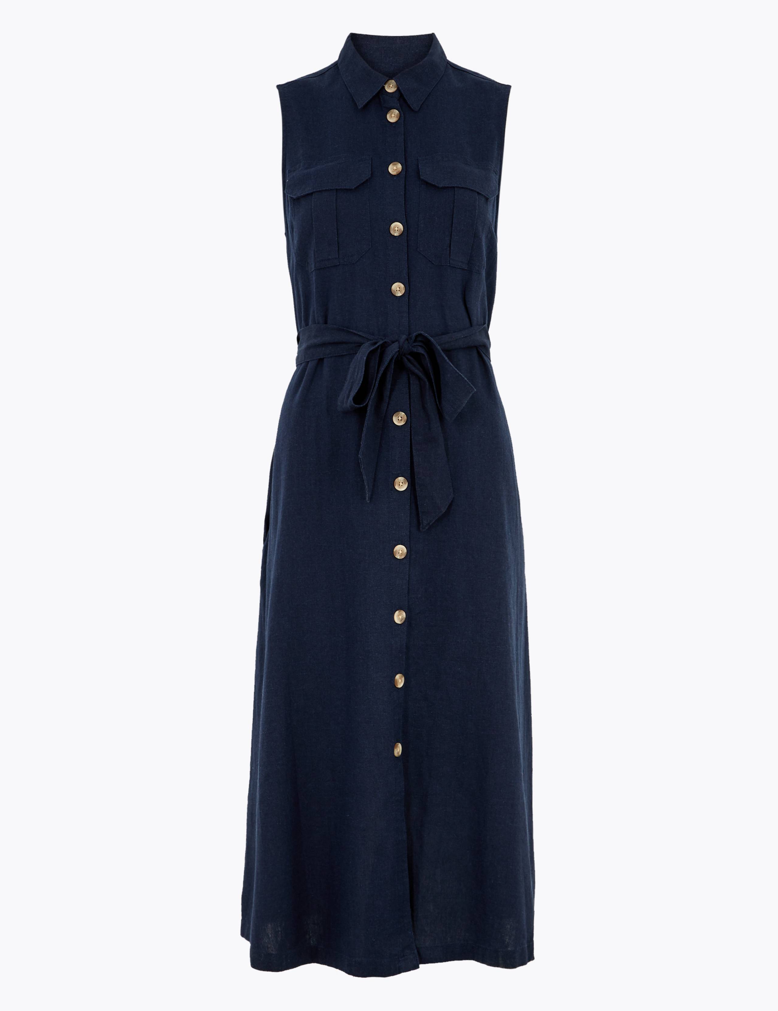 Linen Utility Midi Shirt Dress 2 of 5
