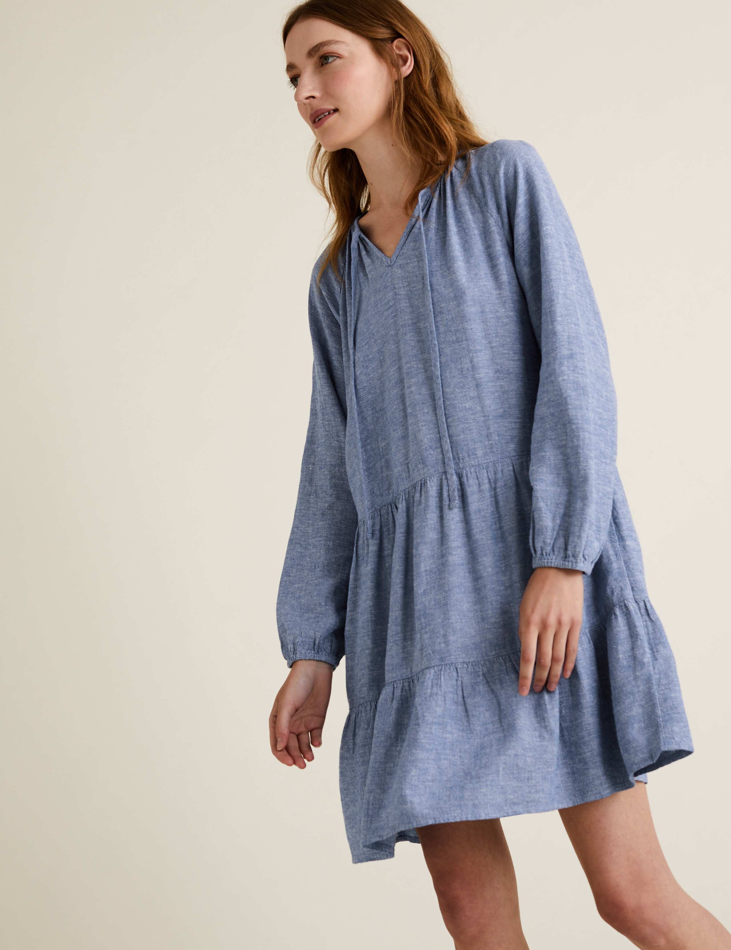 Linen V-Neck Mini Relaxed Dress 1 of 5