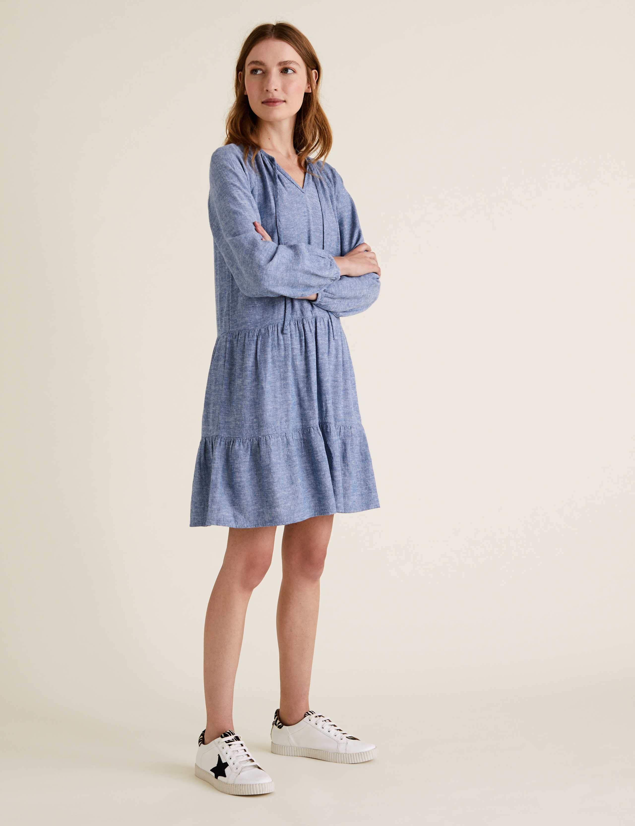 Linen V-Neck Mini Relaxed Dress 3 of 5