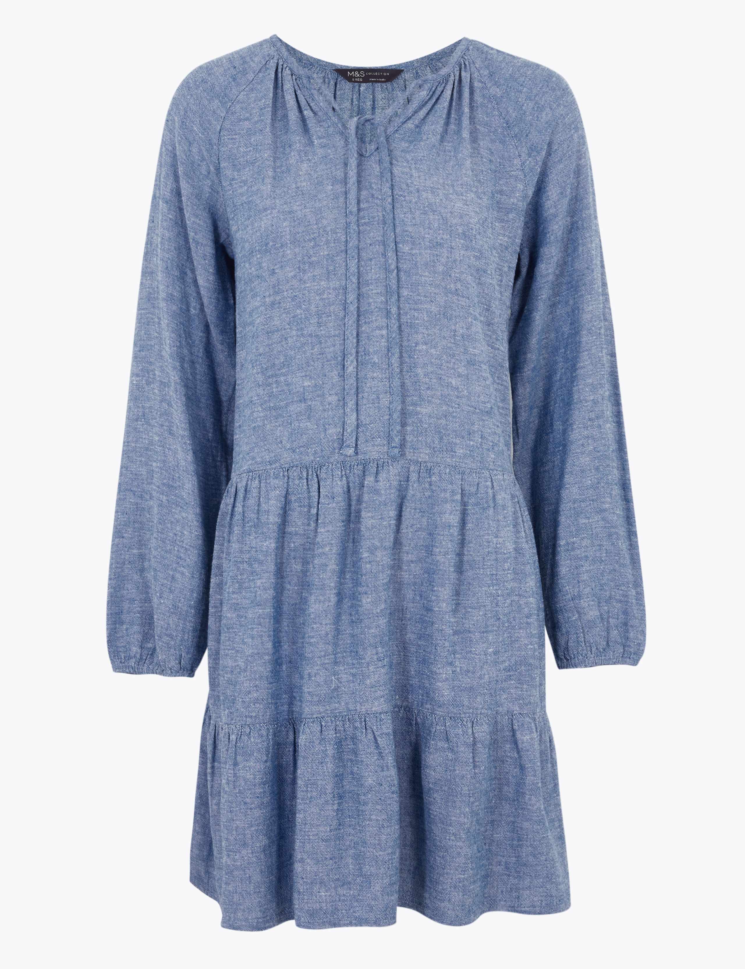Linen V-Neck Mini Relaxed Dress 2 of 5