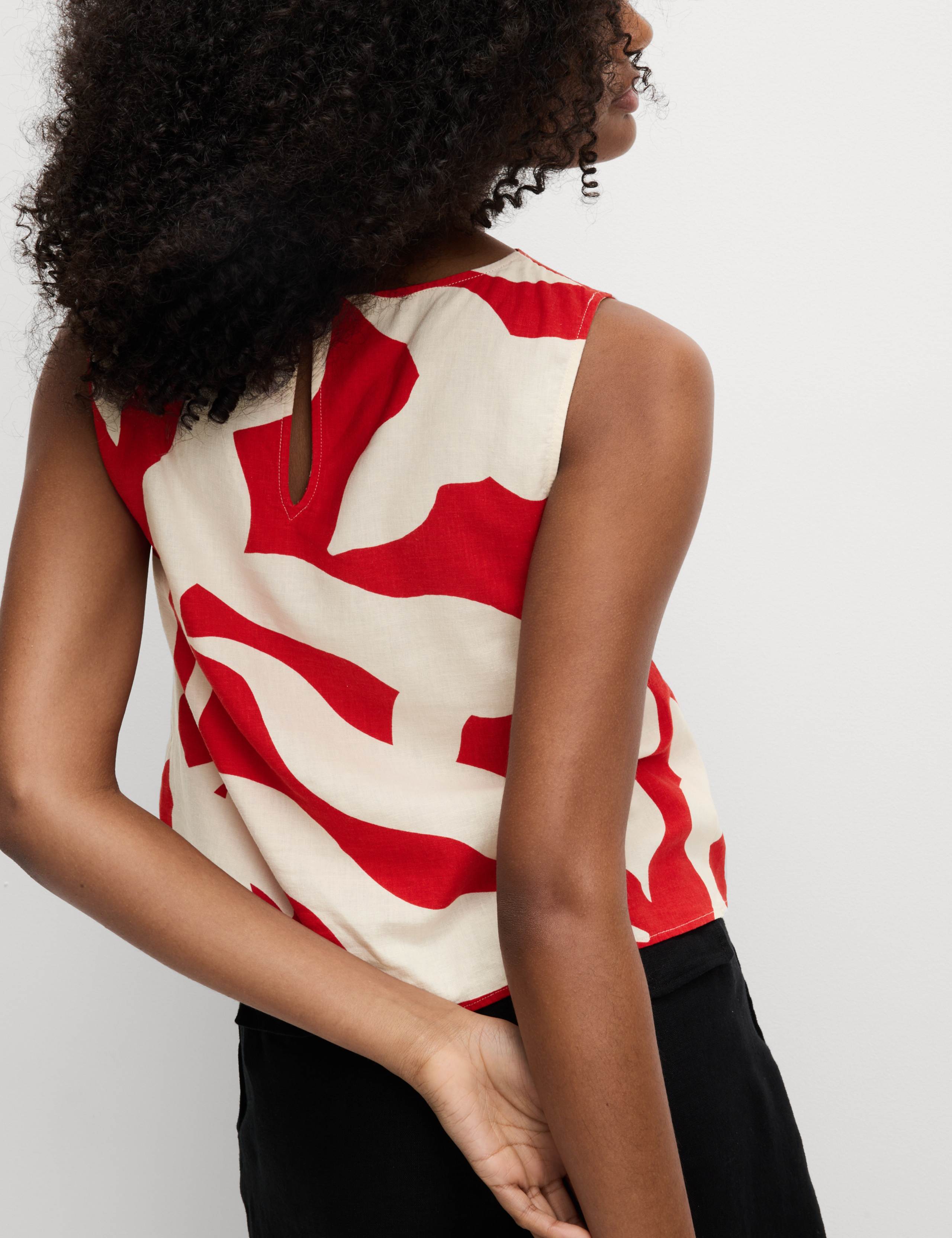 Linen Rich Printed Twist One Shoulder Top 4 of 5