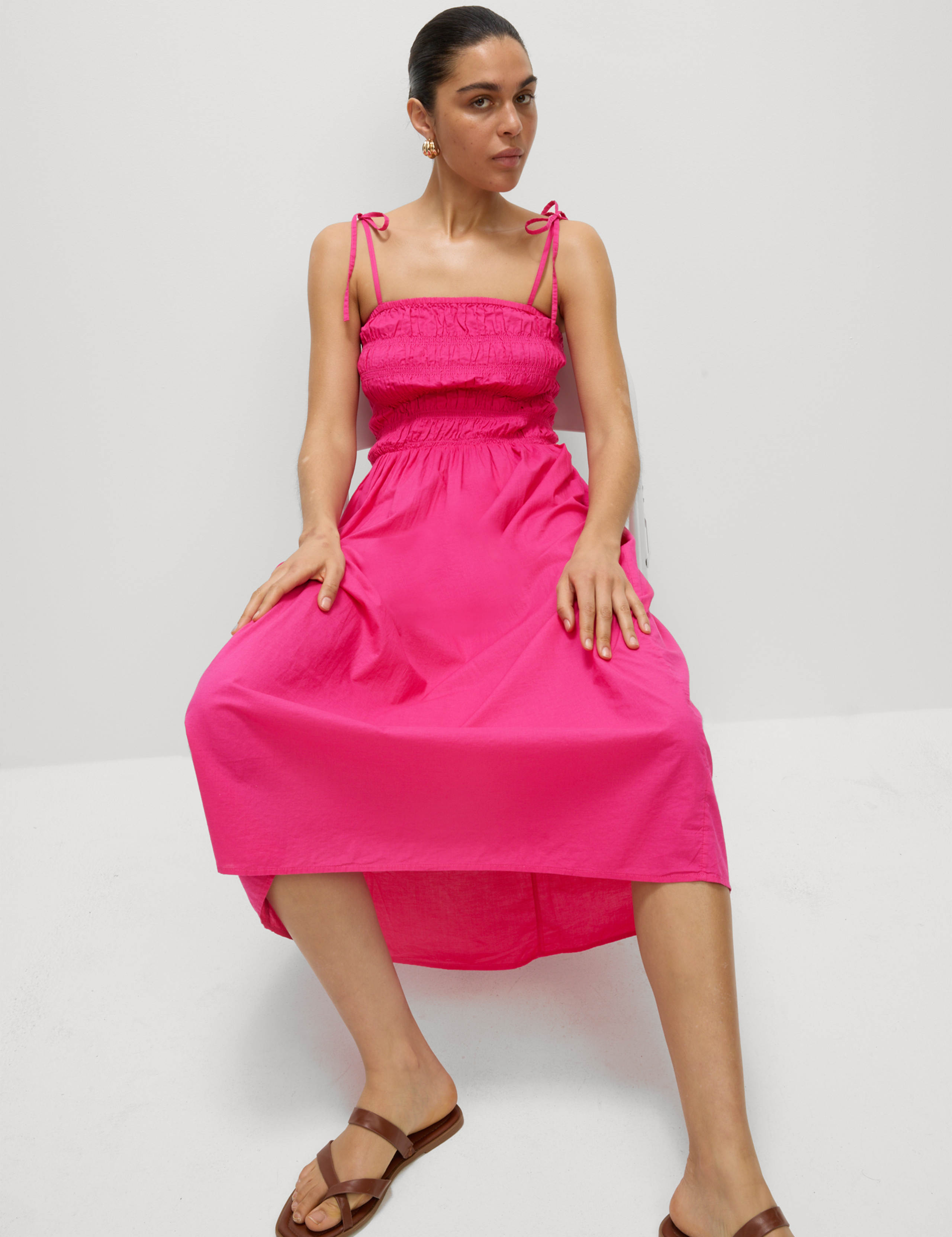 Pure Cotton Square Neck Shirred Midi Cami Dress 6 of 6