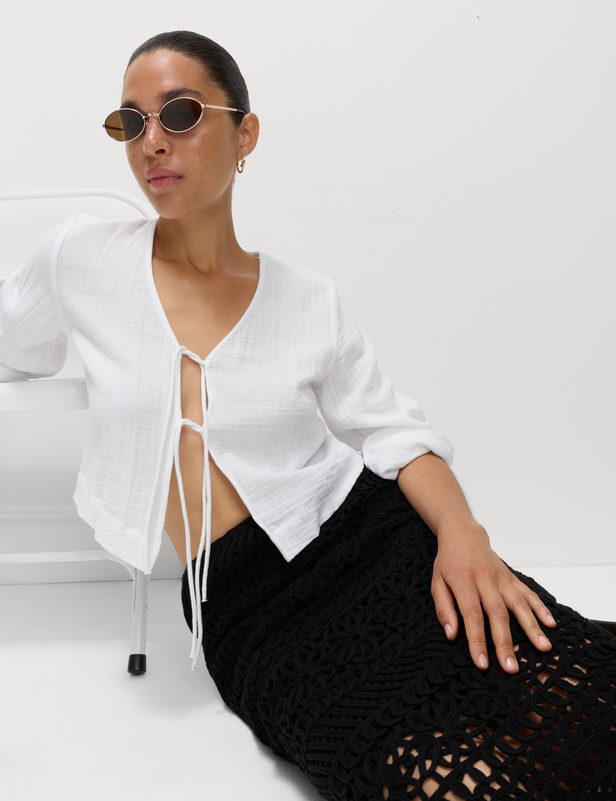 Pure Cotton V-Neck Tie Front Beach Top 6 of 6