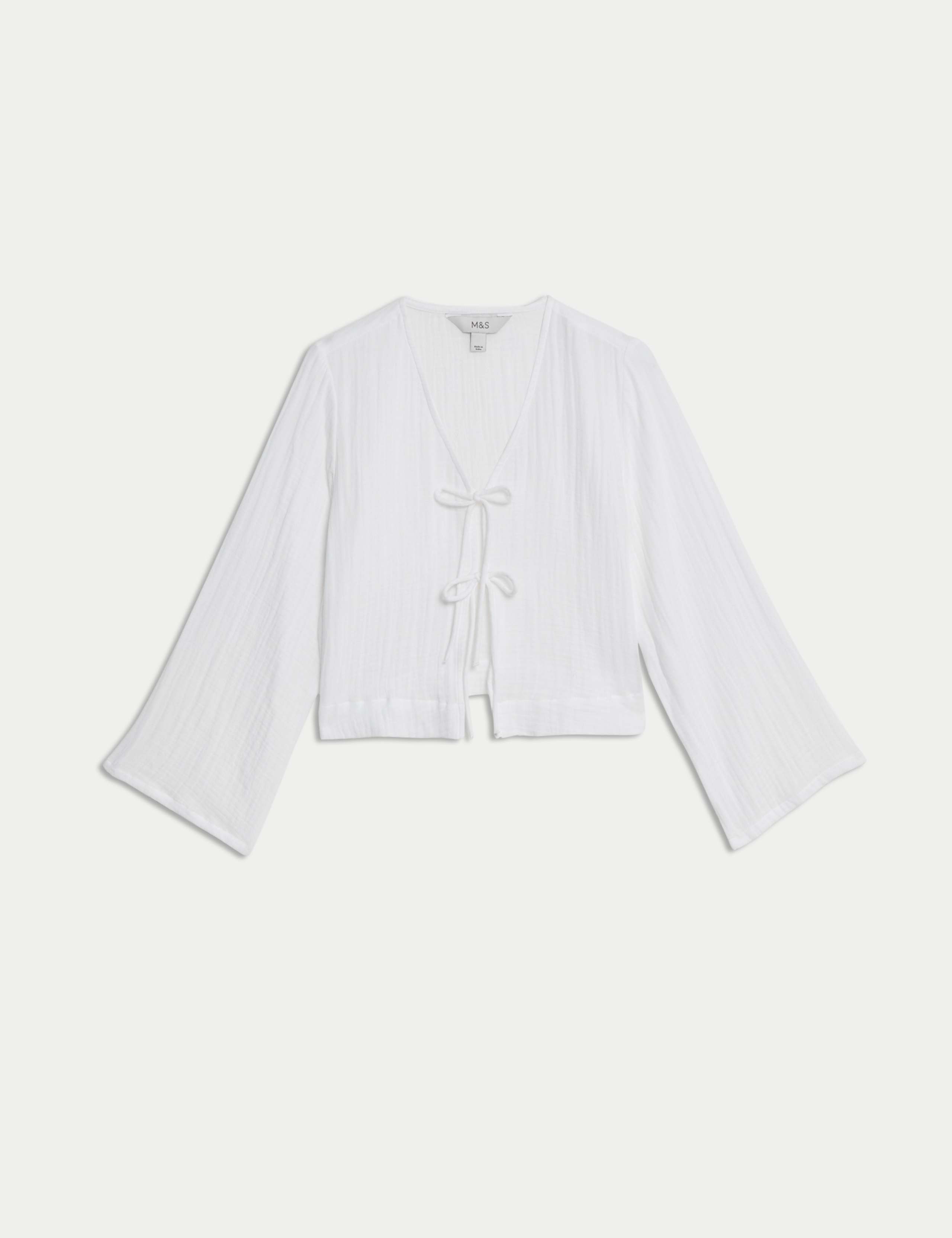 Pure Cotton V-Neck Tie Front Beach Top 2 of 6