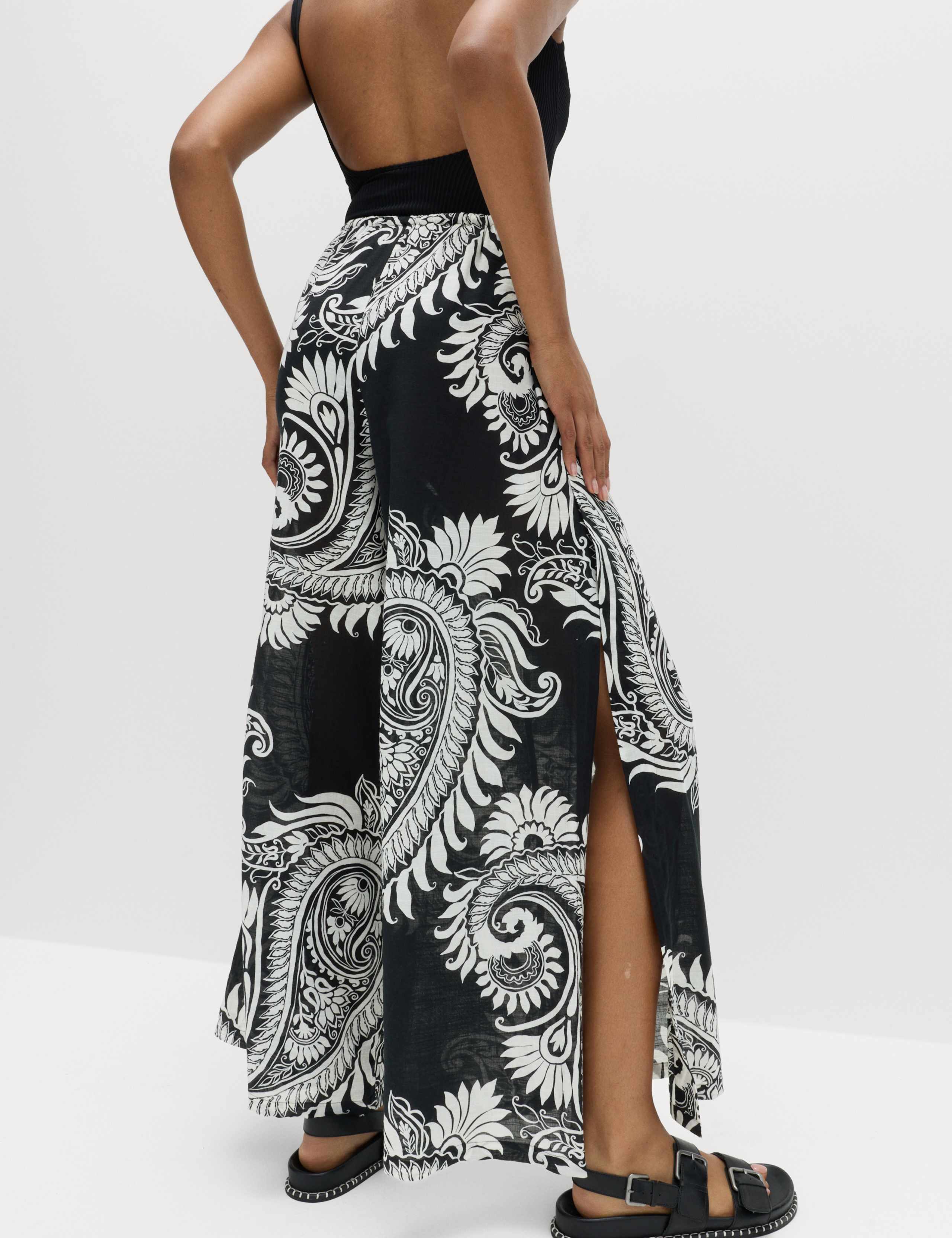 Pure Cotton Floral Elasticated Waist Wide Leg Trousers 5 of 6