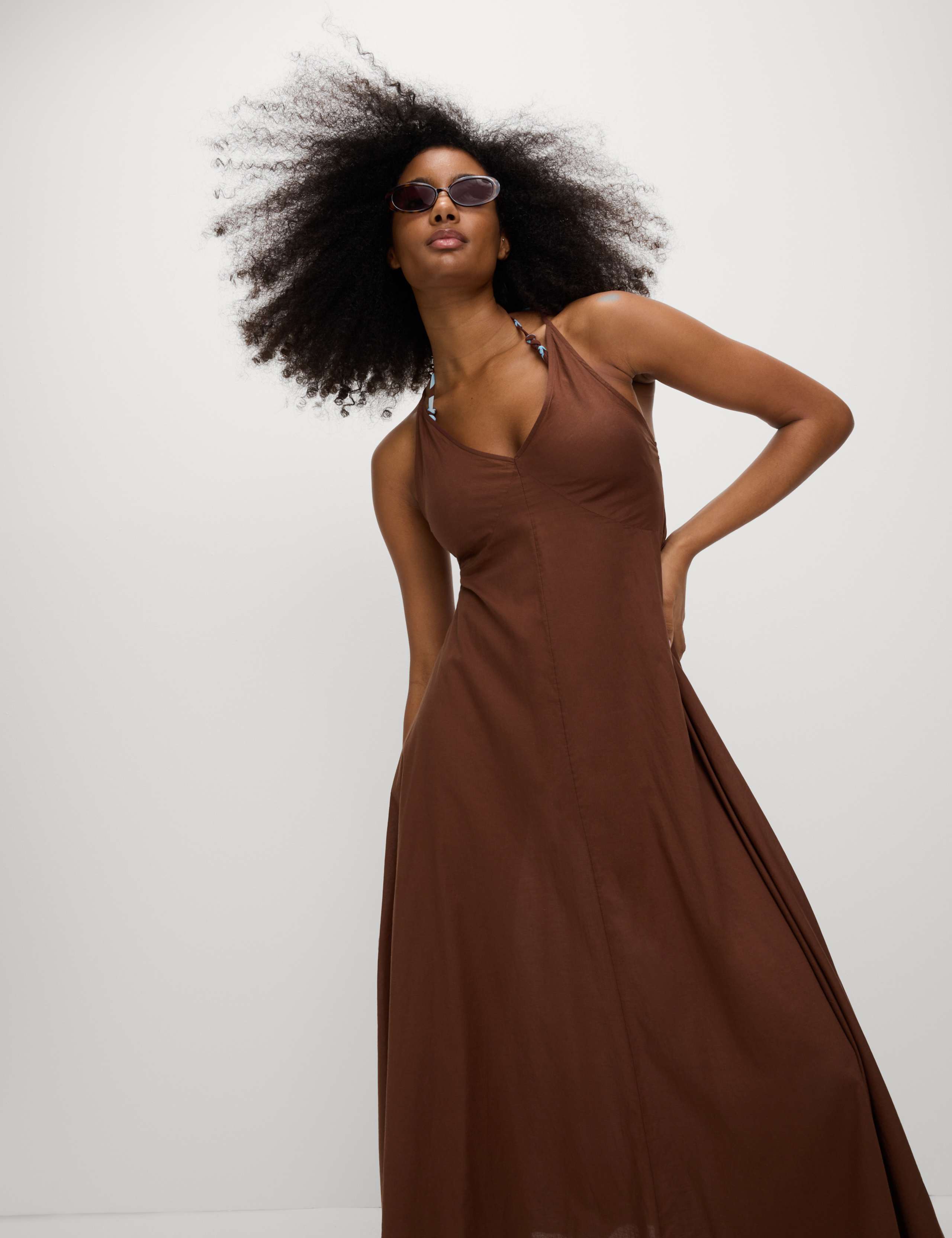 Pure Cotton Strappy V-Neck Midaxi Beach Dress 3 of 5