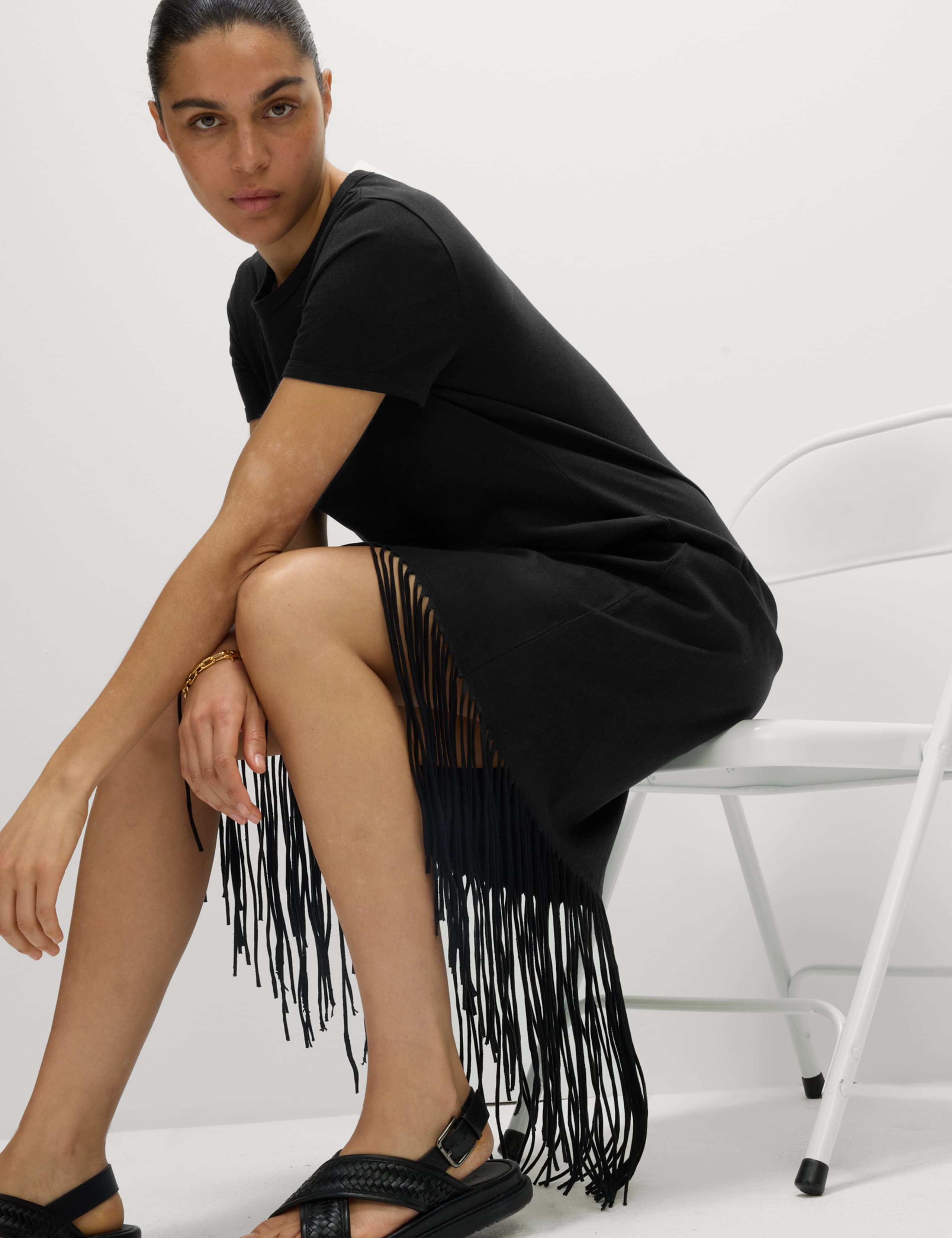Jersey Fringe Trim Midaxi T-Shirt Beach Dress 3 of 5