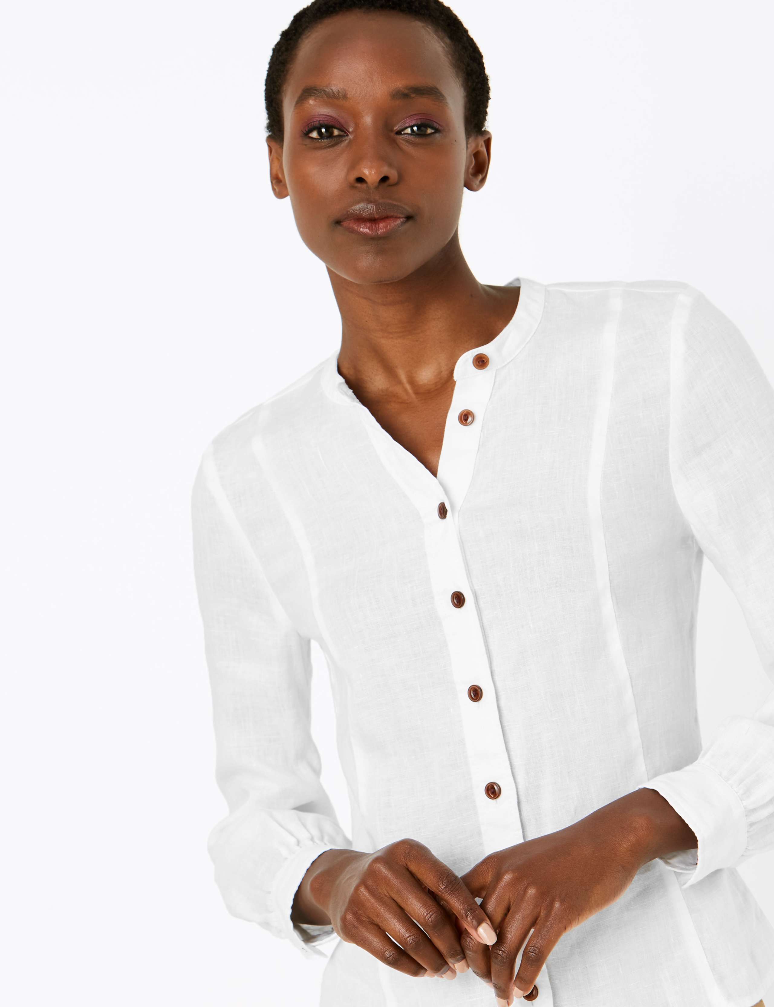 Pure Linen Collarless Fitted Shirt 1 of 4