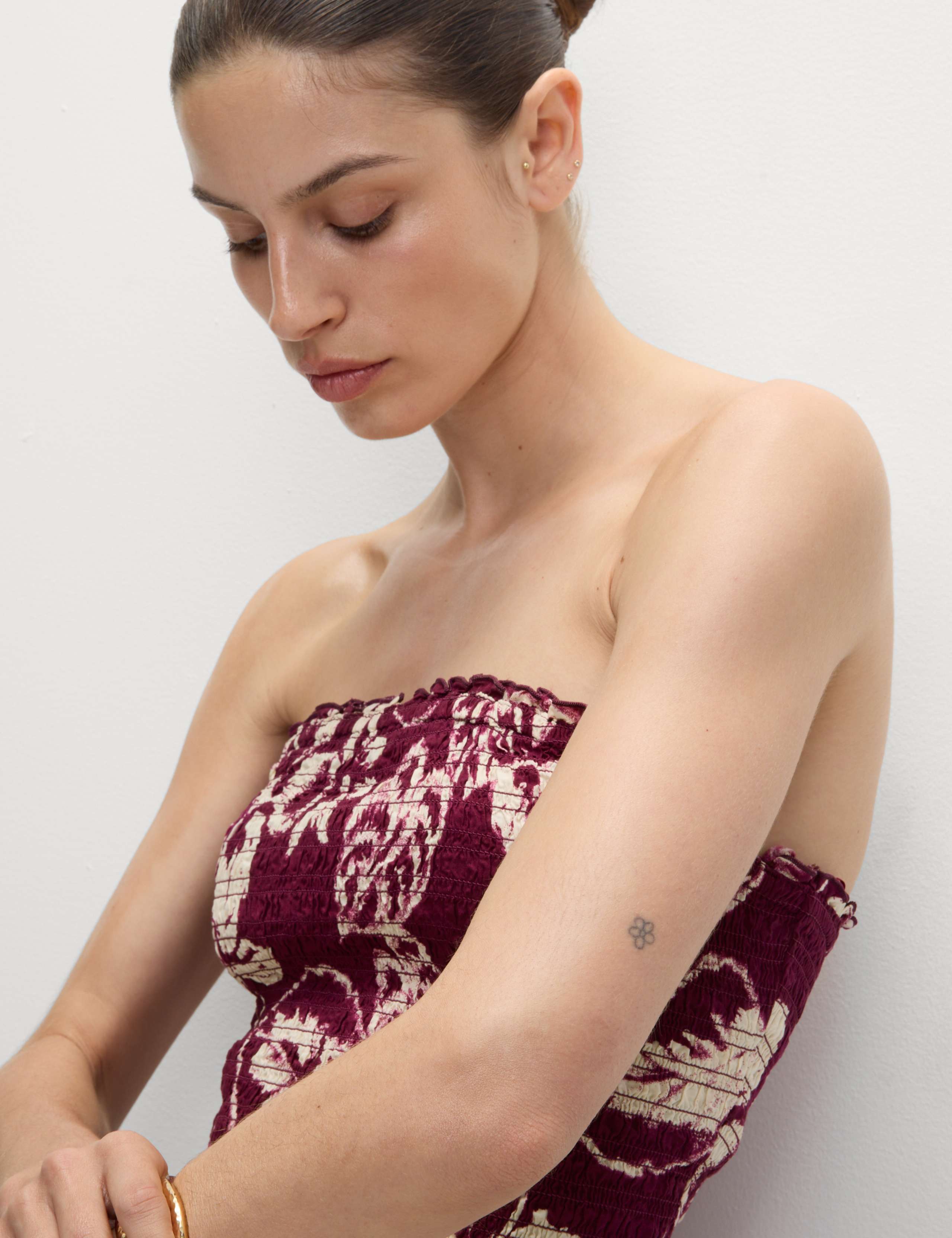 Pure Cotton Printed Shirred Cropped Bandeau Beach Top 4 of 7