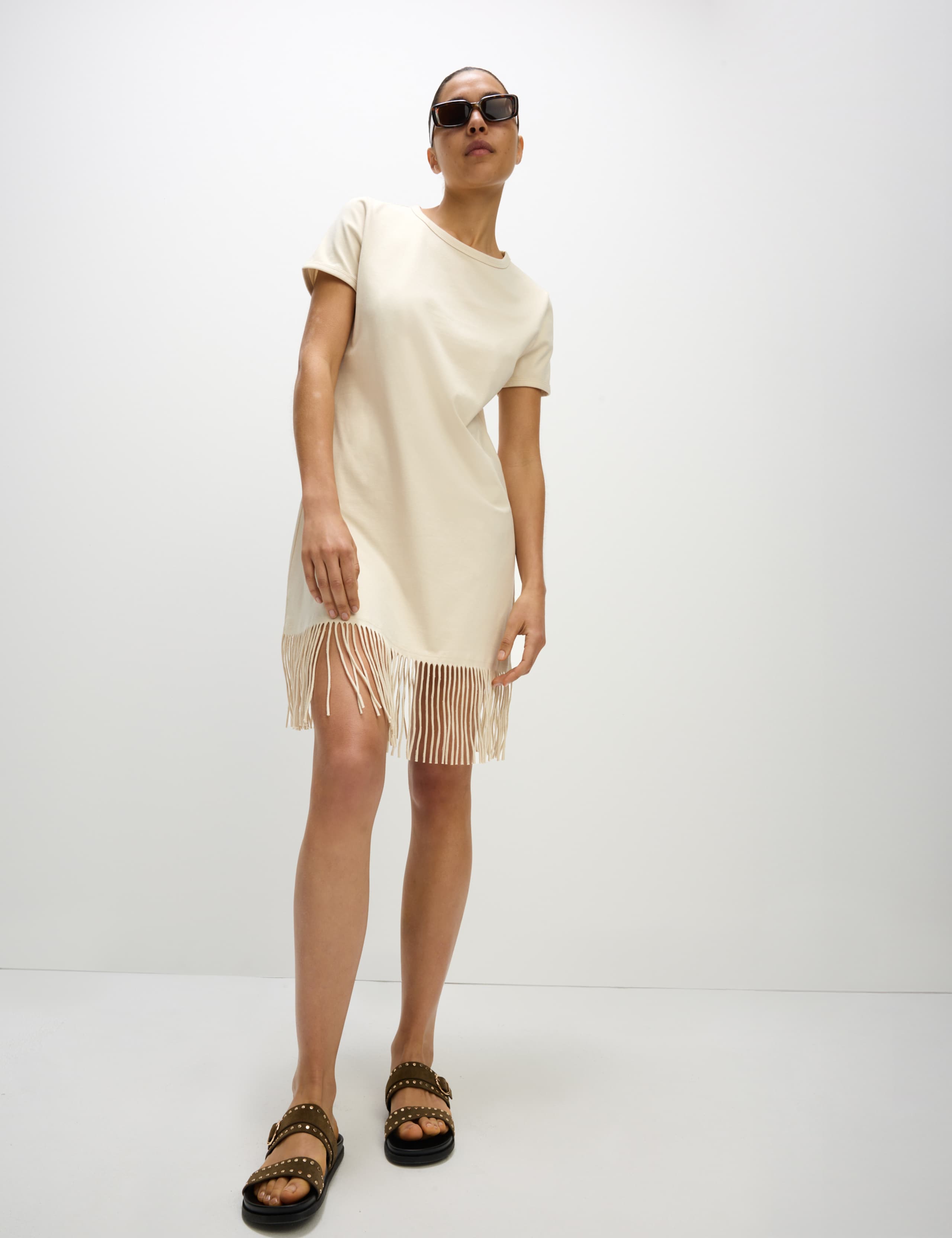 Jersey Fringed Knee Length T-Shirt Dress 1 of 5