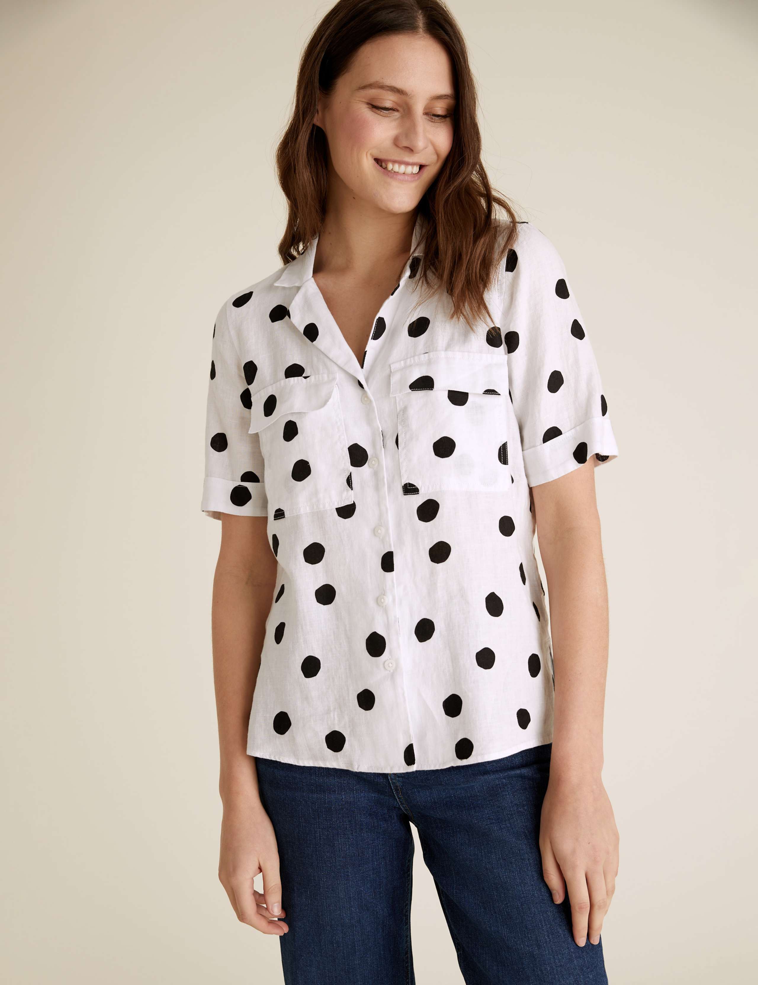 Pure Linen Polka Dot Short Sleeve Shirt 1 of 5