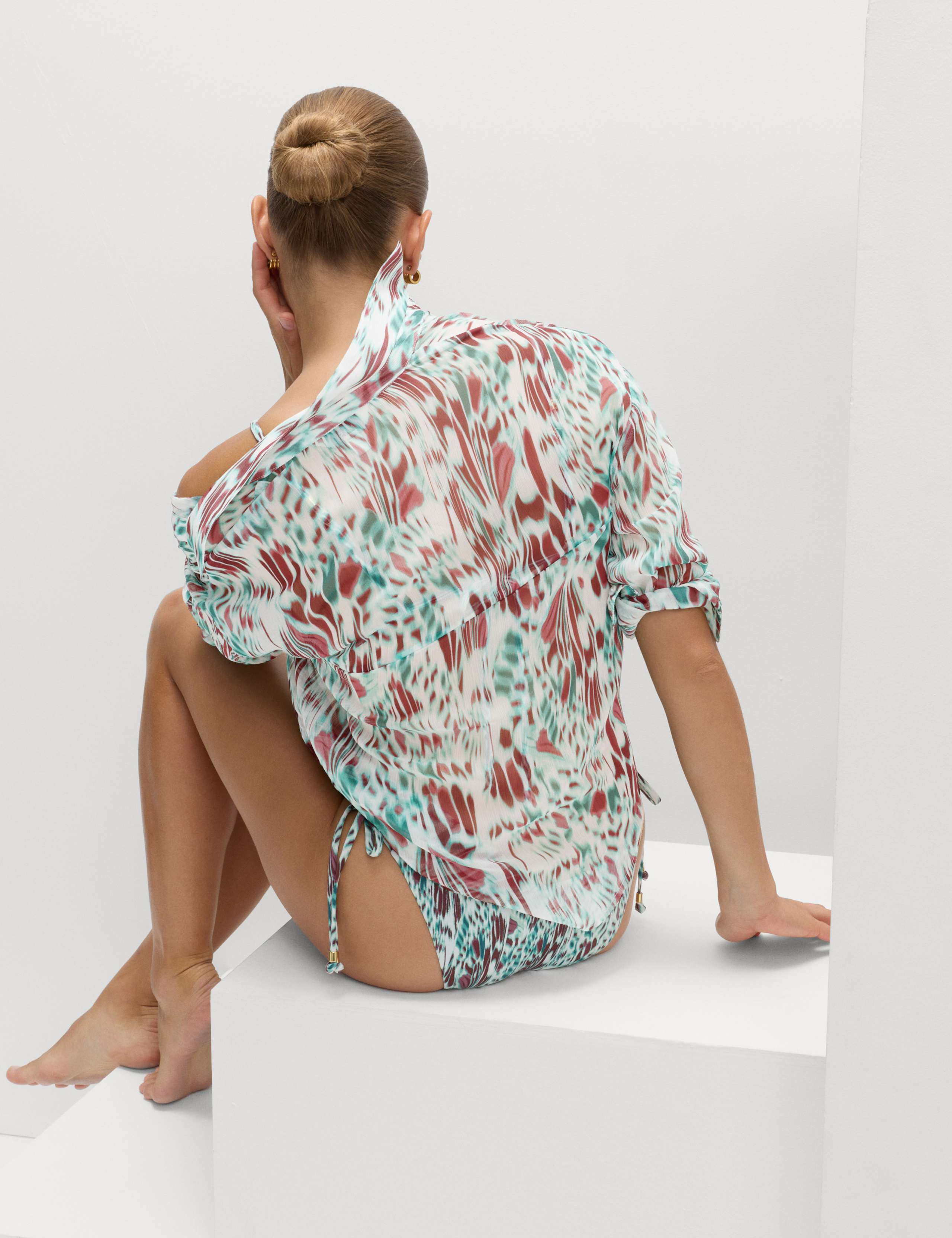 Printed Collared Tie Front Beach Shirt 4 of 6