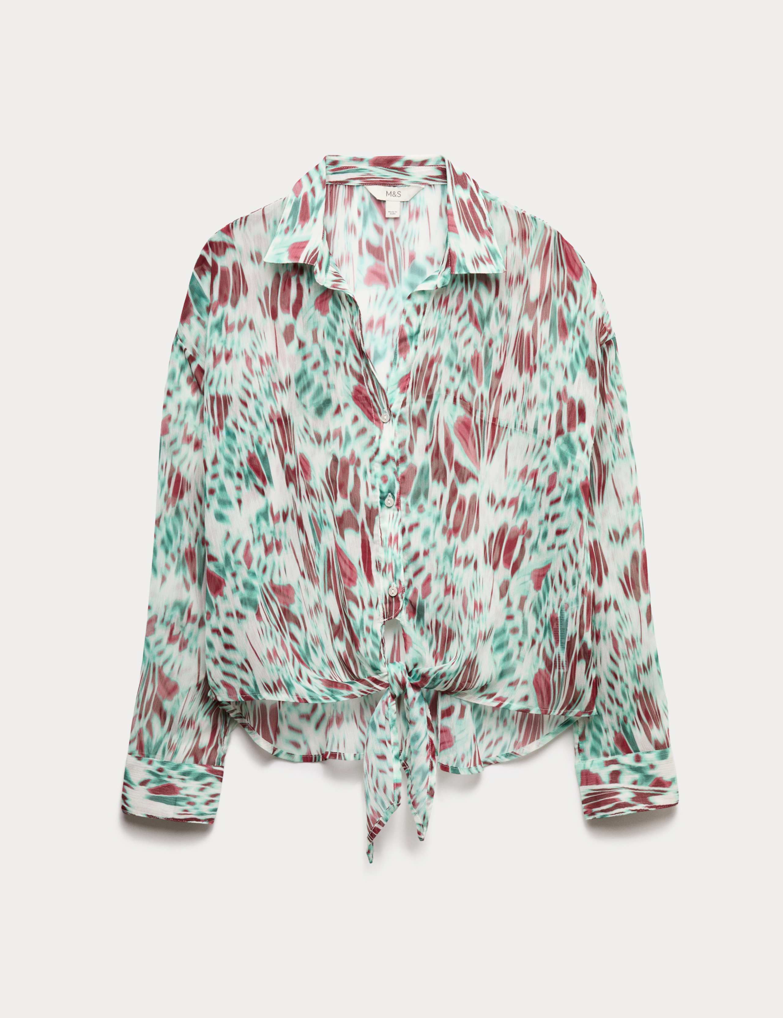 Printed Collared Tie Front Beach Shirt 2 of 6