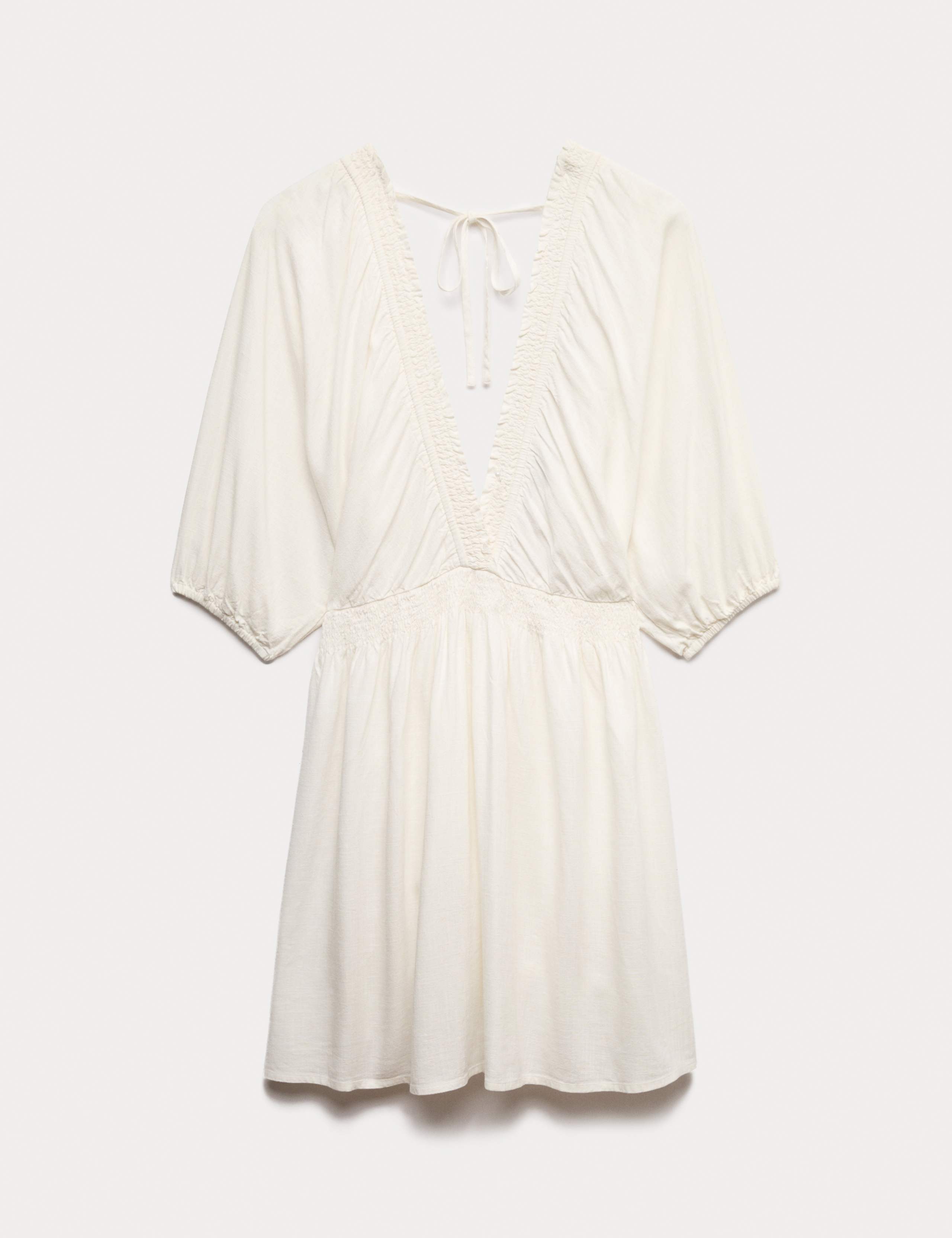 V-Neck Shirred Mini Beach Dress With Linen 2 of 4