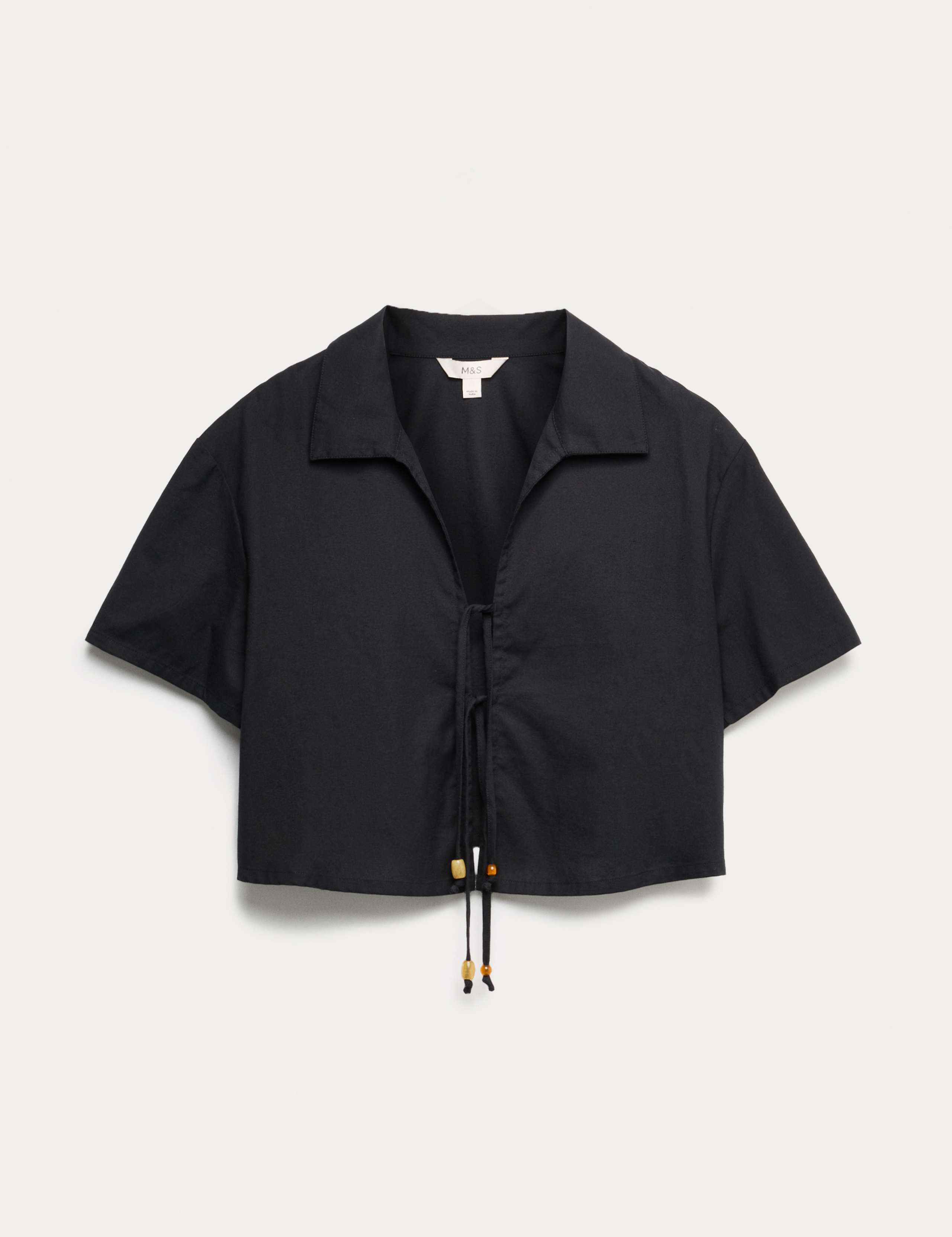 Beaded Collared Tie Front Beach Shirt 2 of 7