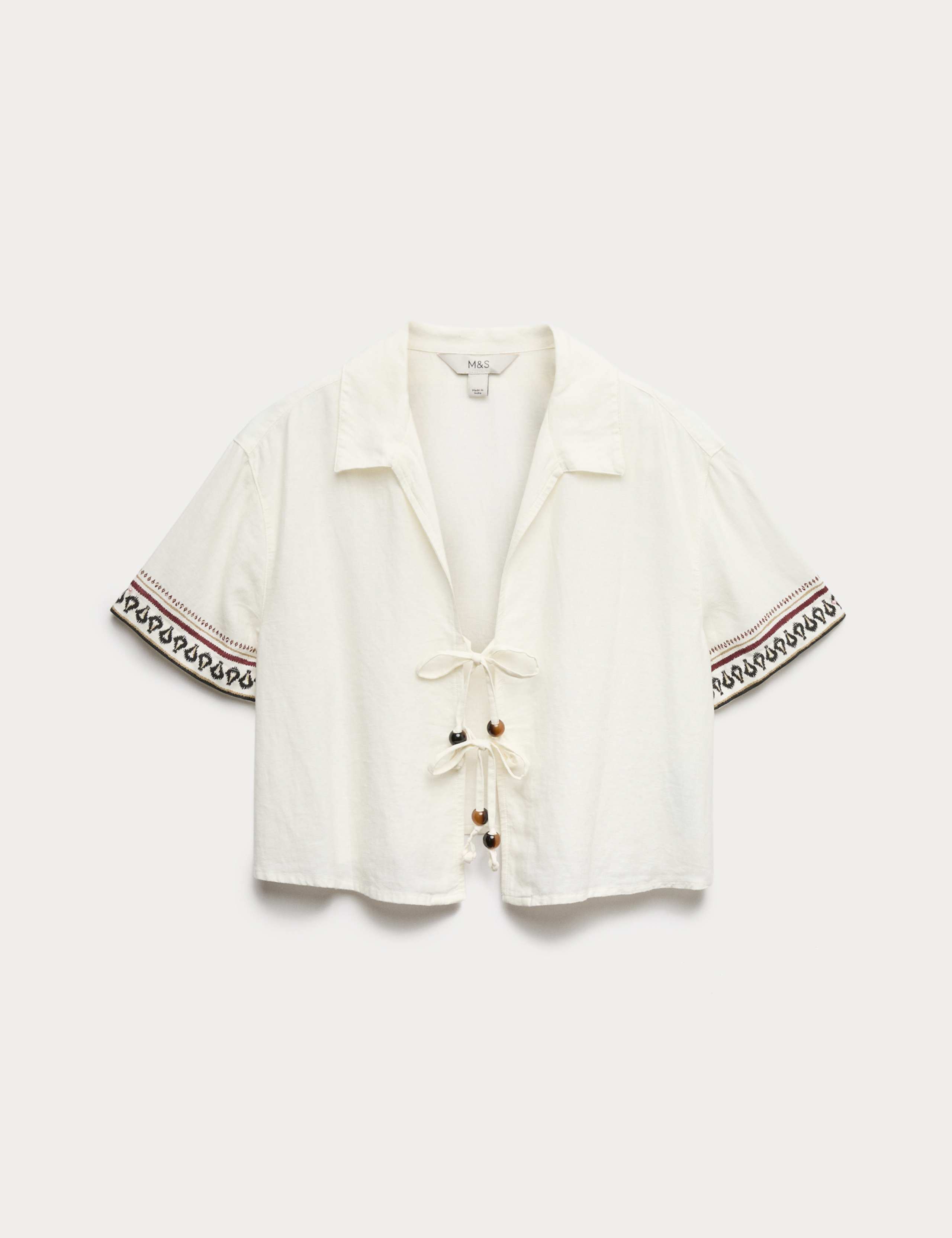 Linen Rich Beaded Tie Front Beach Shirt 2 of 5