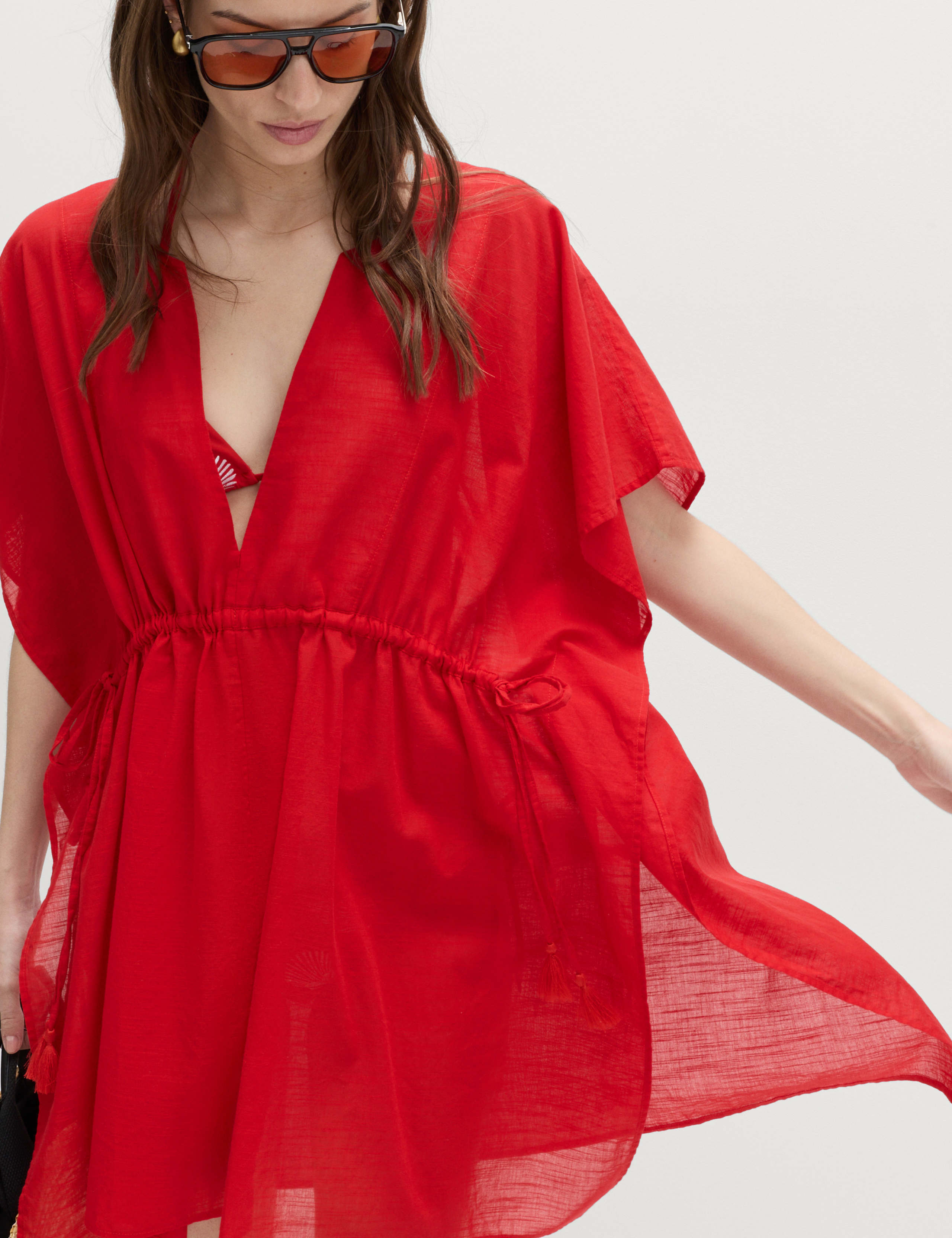 Pure Cotton Tie Detail Mini Kaftan Dress 5 of 5