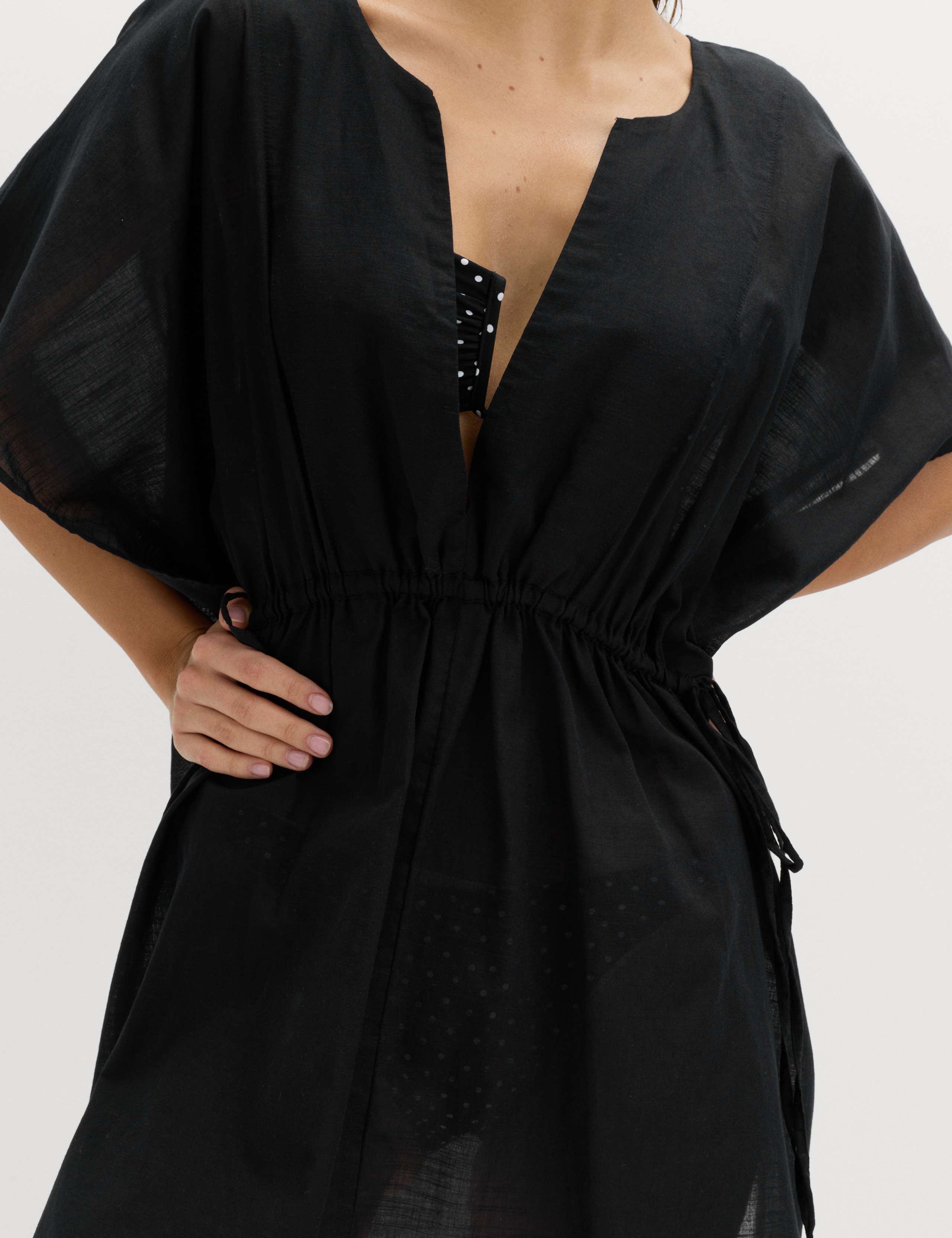 Pure Cotton Tie Detail Mini Kaftan Dress 3 of 5